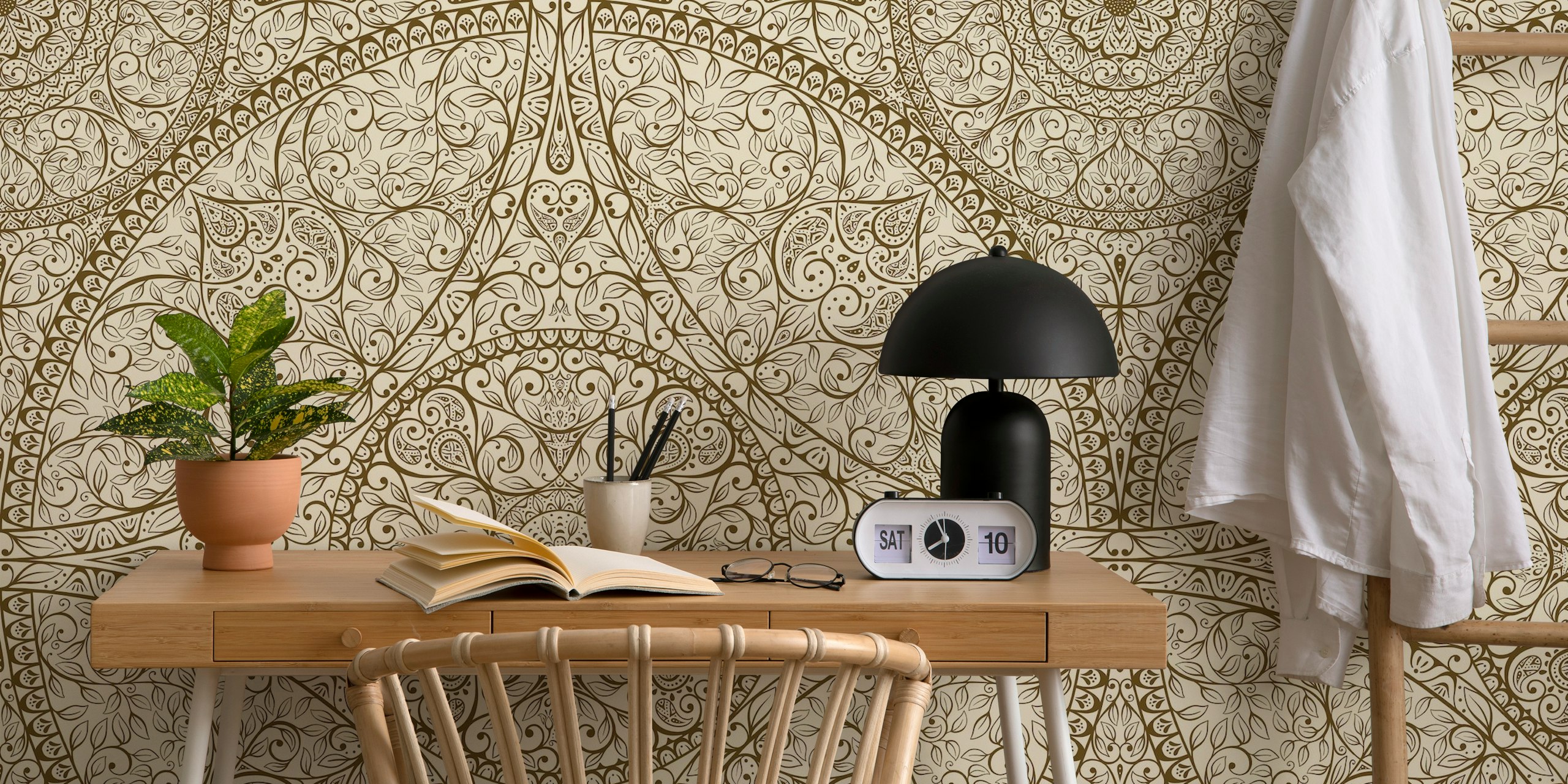 Luxurious golden mandala wallpaper in a room
