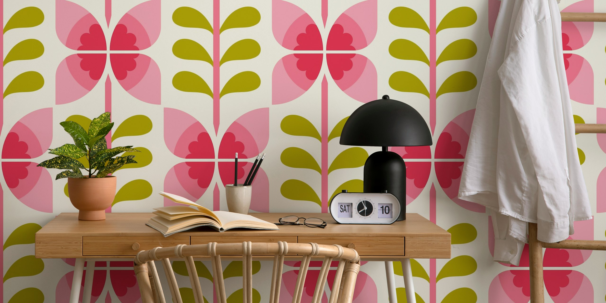 Ταπετσαρία Retro butterfly flowers σε ένα δωμάτιο