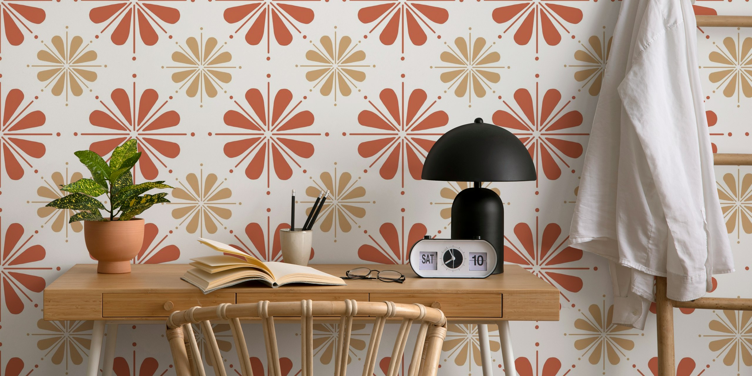 Blomstermønster i Boho-stil med veggmaleri i jordfarger