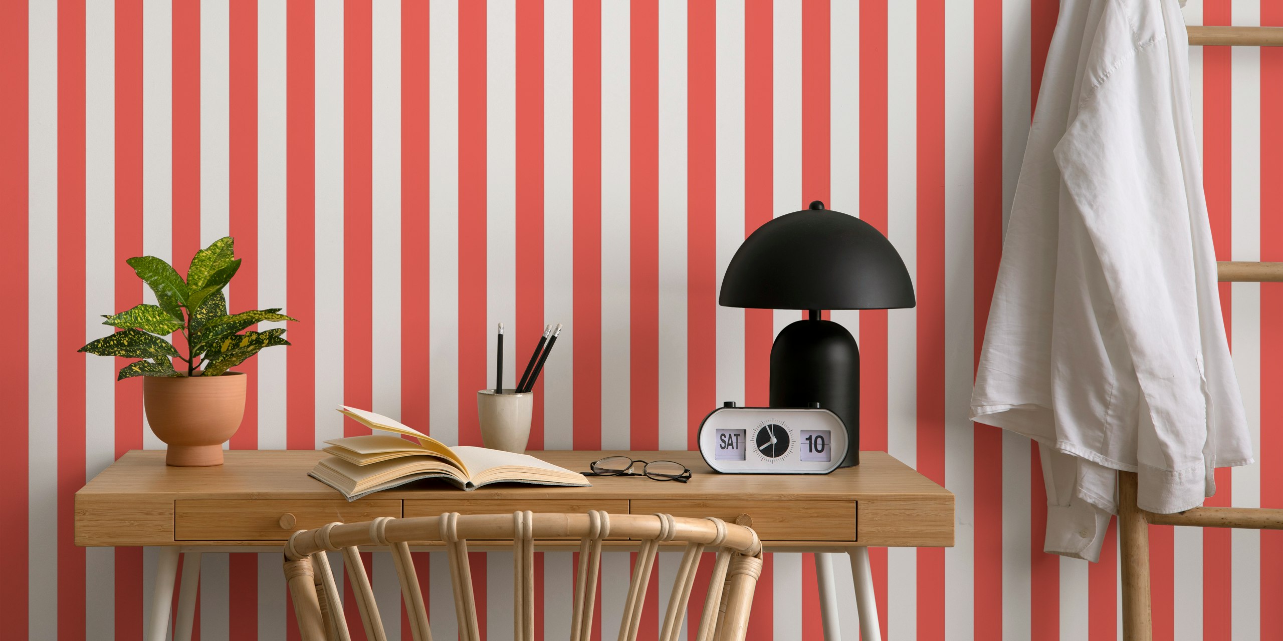Red and white striped wallpaper design