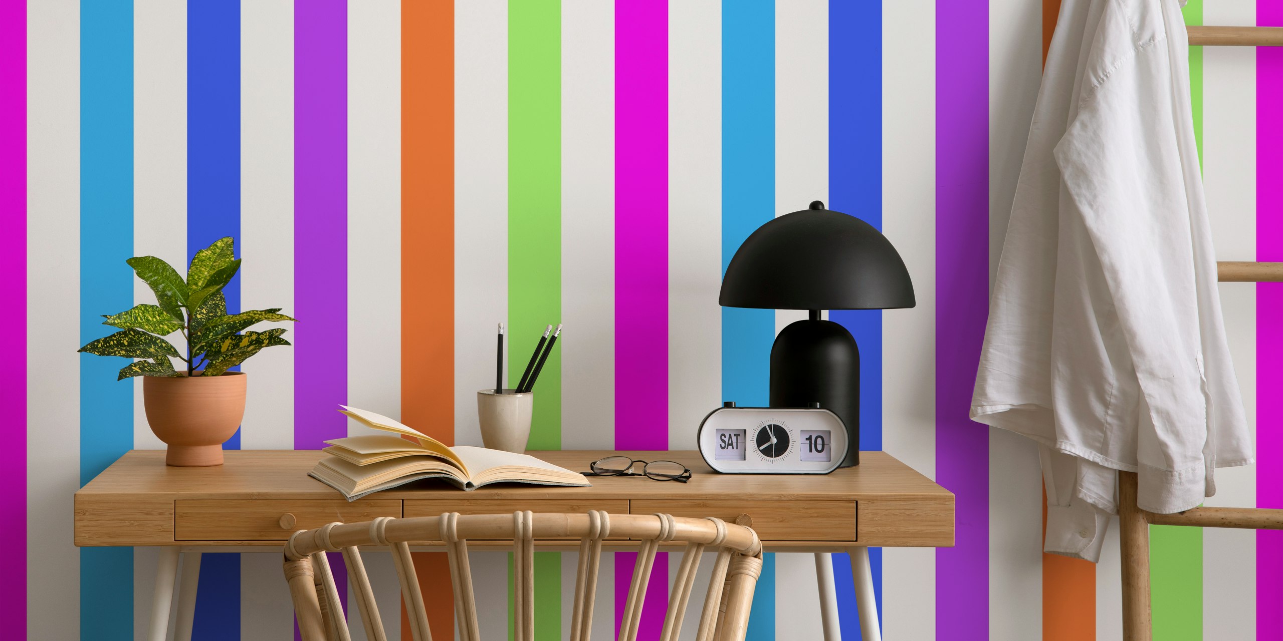Multicoloured stripes wallpaper in a room