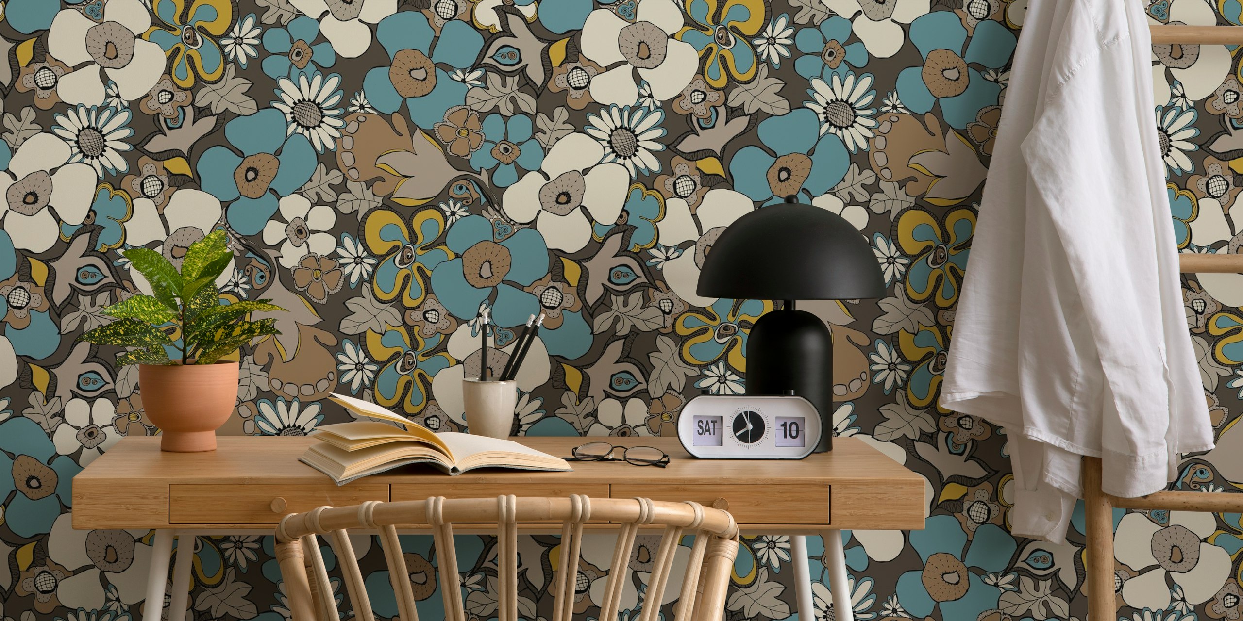Ταπετσαρία Floral Doodles pattern σε ένα δωμάτιο