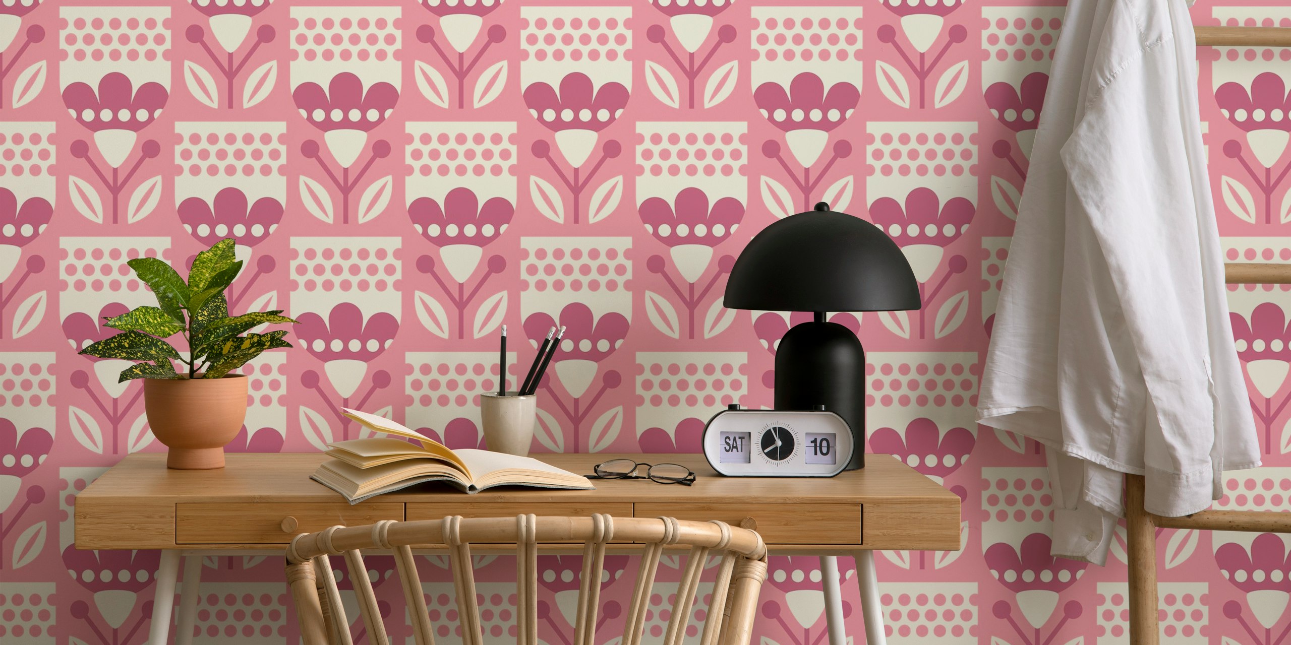 2805 A - Scandinavian folk flowers tapetti huoneessa