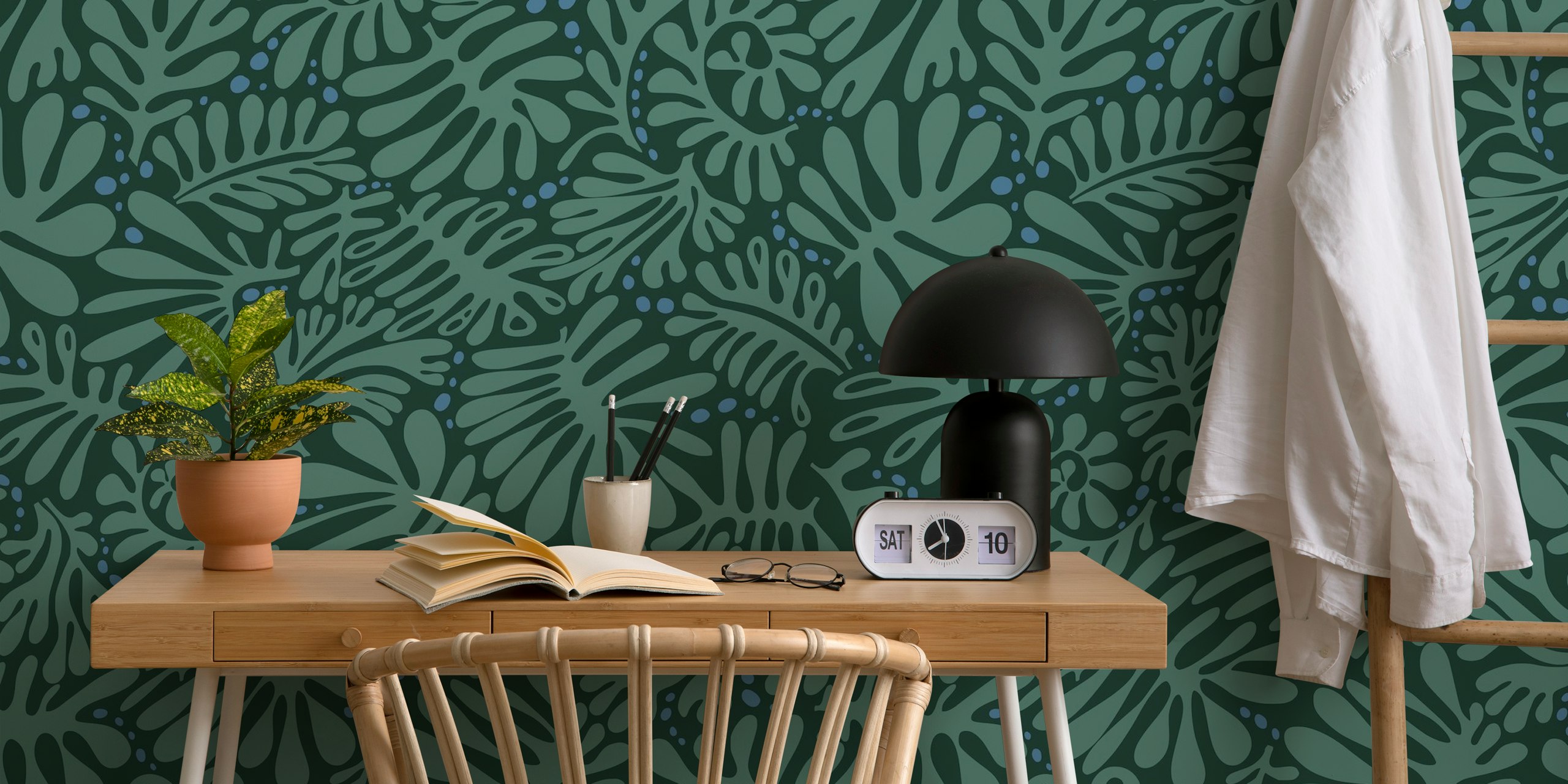 Tumma salvia vihreä Minimalistic Matisse leaves dark sage green