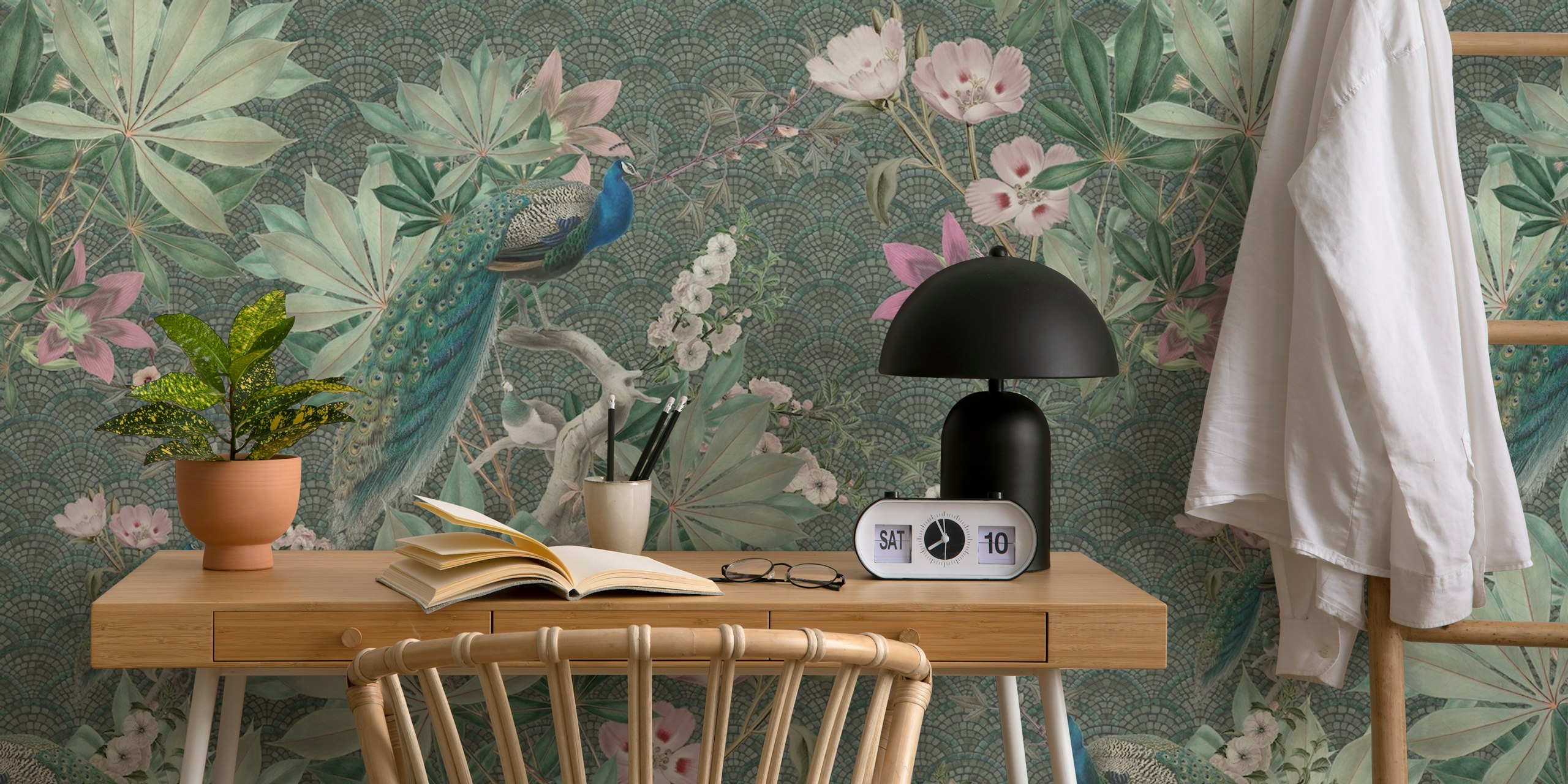Peacocks in the Garden of Eden II wallpaper design