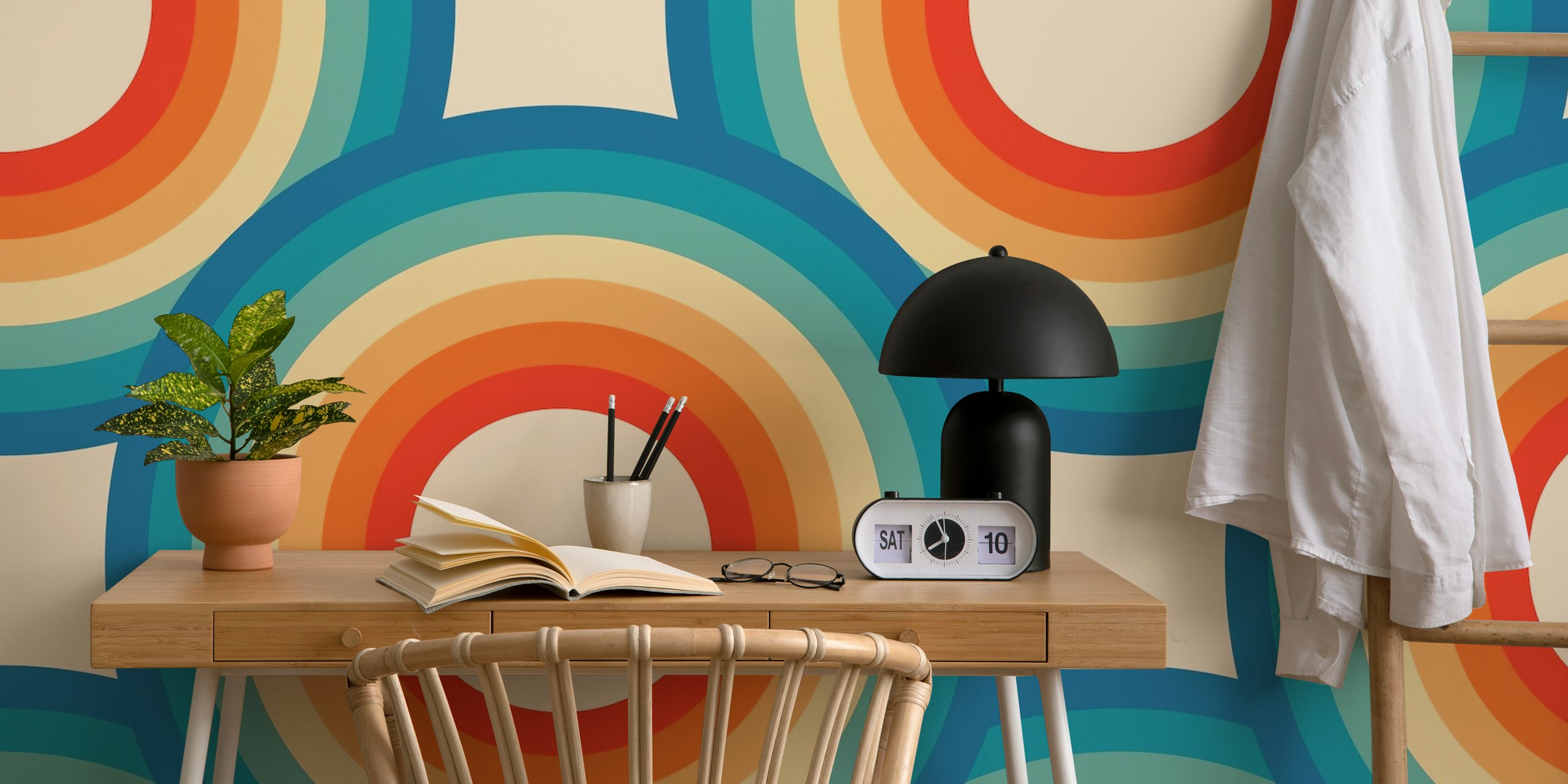 Bold Retro Geometric Rainbow cirklar tapetdesign