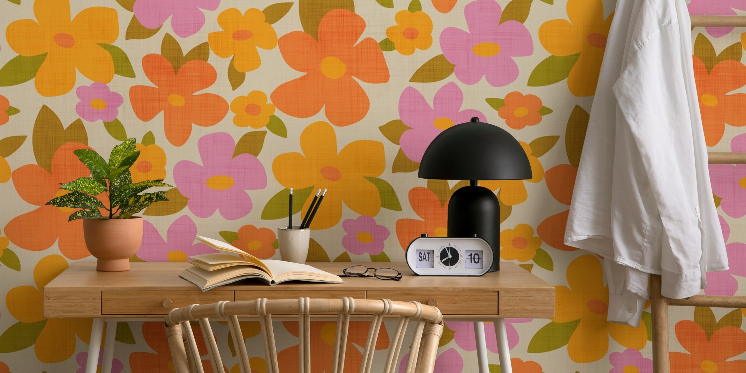 Retro Bright Flowers Wallpaper Design