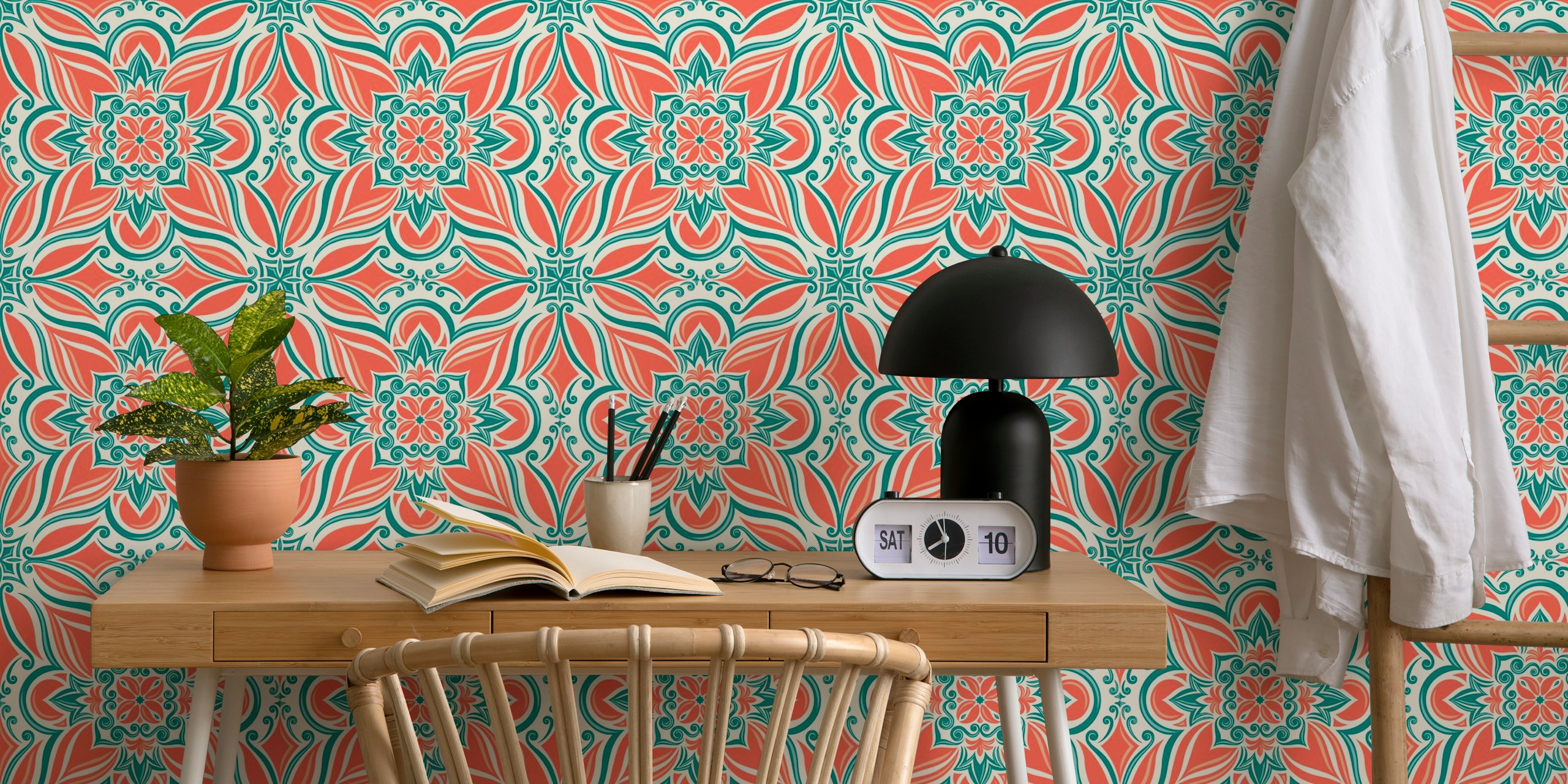 Koralli oranssi Mediterranean coastal tilework tapetti