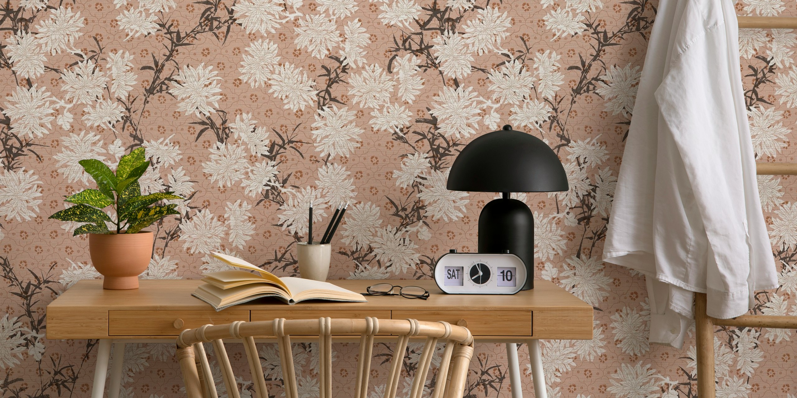 Vintage Japanese Florals wallpaper in a room
