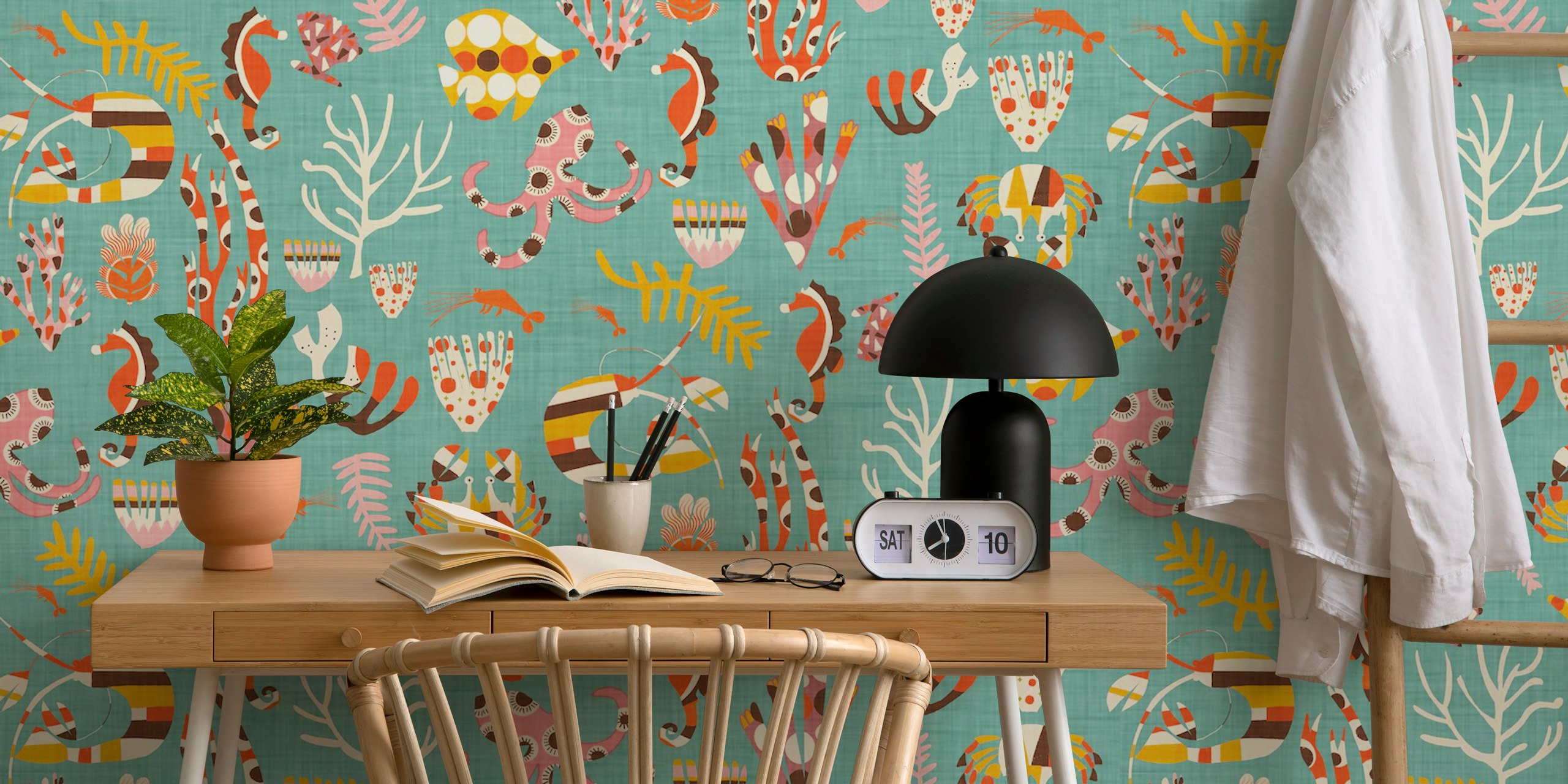 Retro Coral Reef wallpaper in a room