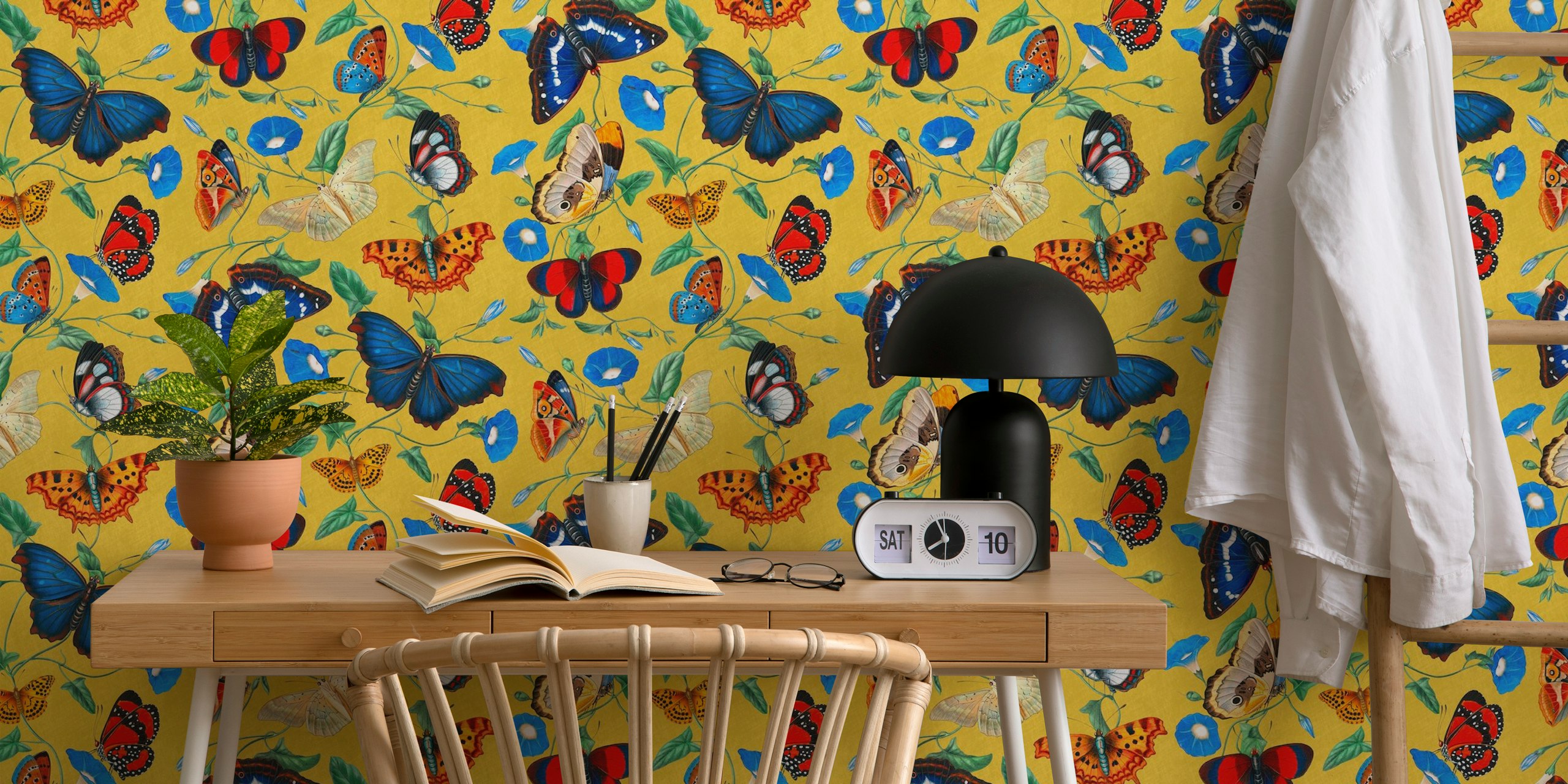 Butterflies and morning glory wallpaper design