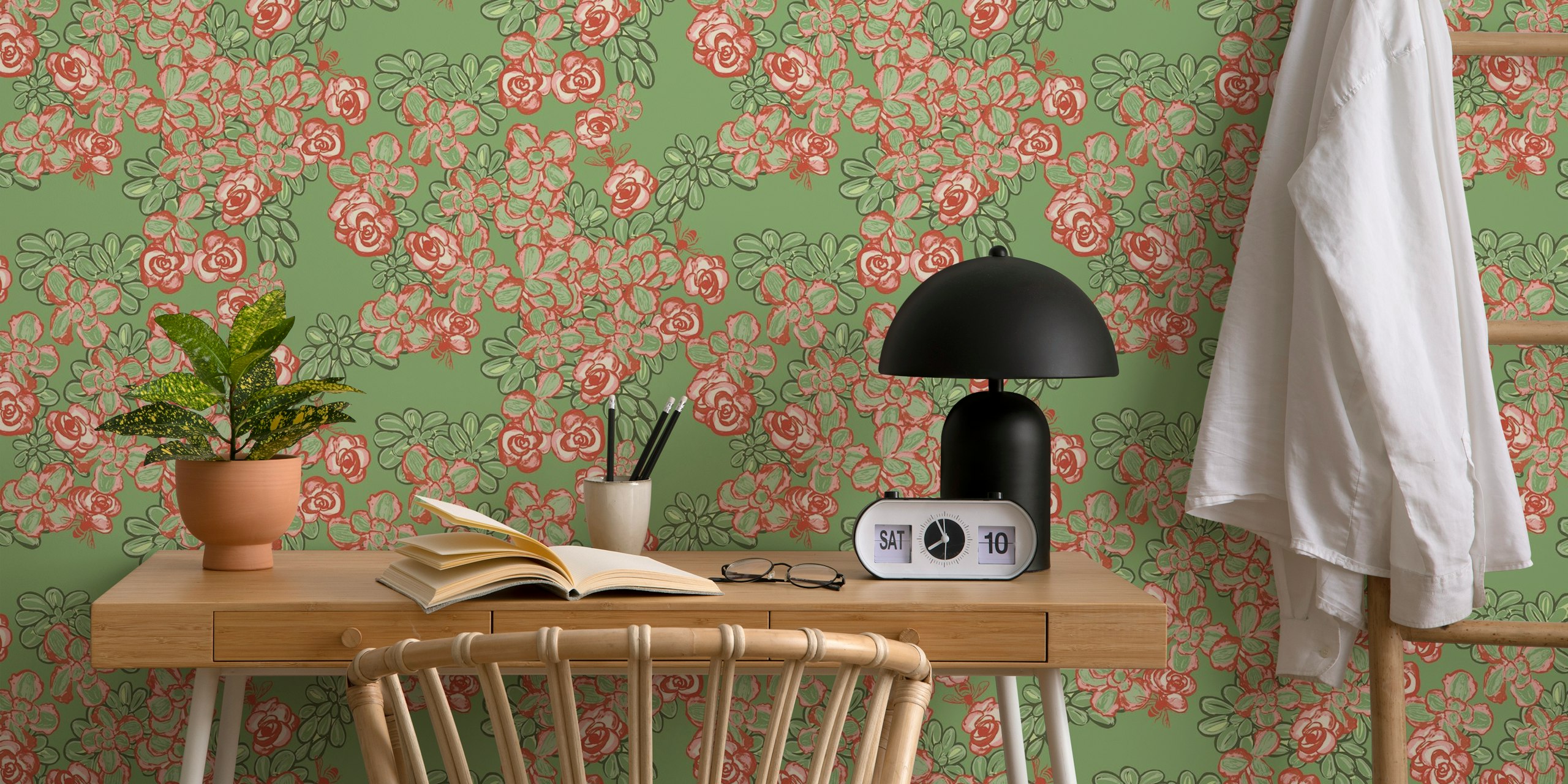 Sedum Floral wallpaper in a room setting