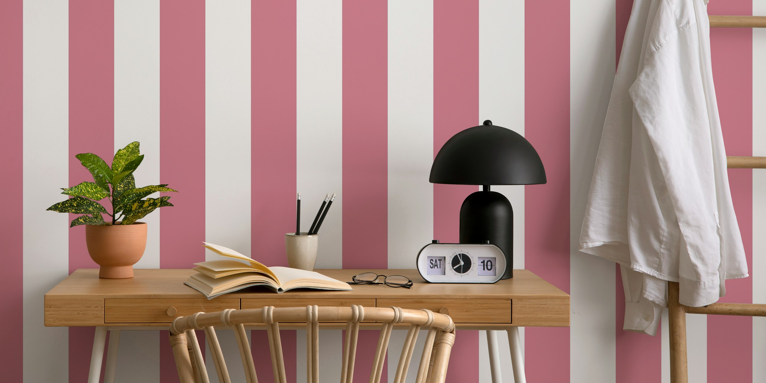 Rose gold and white striped wallpaper design
