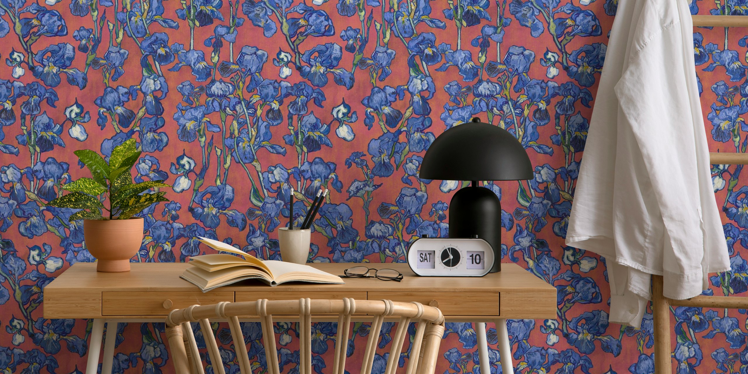 Irises pattern wallpaper in a room