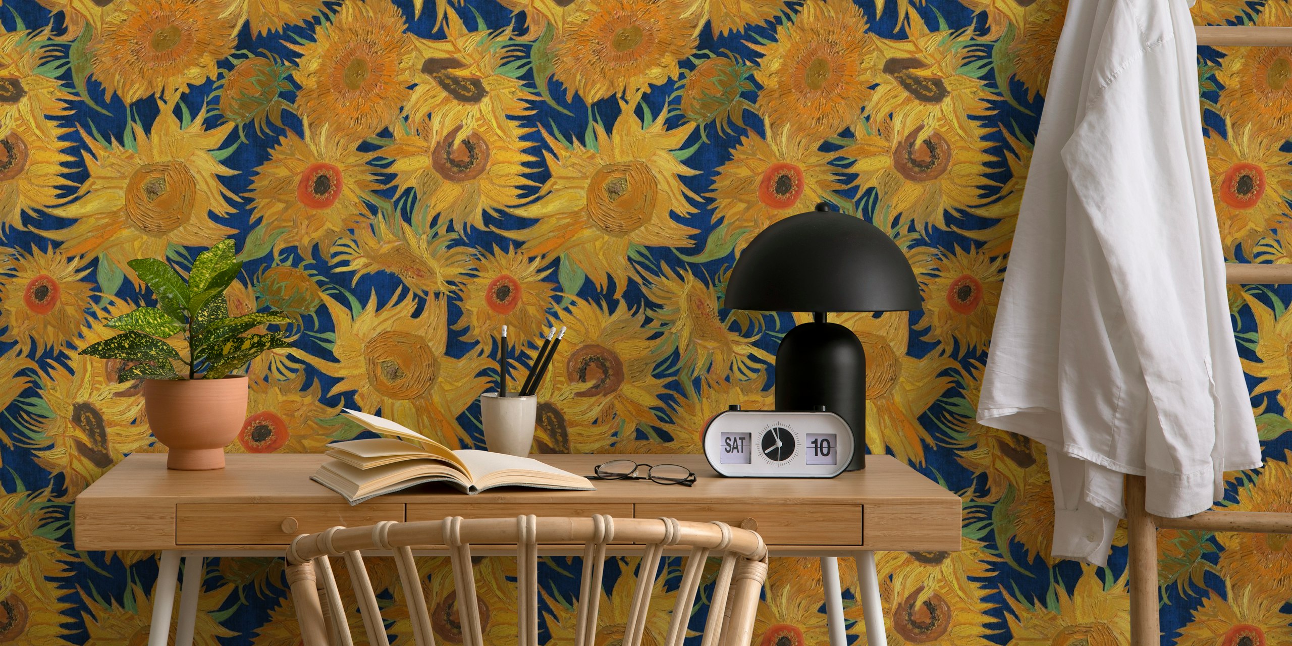 Carta da parati Van Gogh sunflower pattern in una stanza