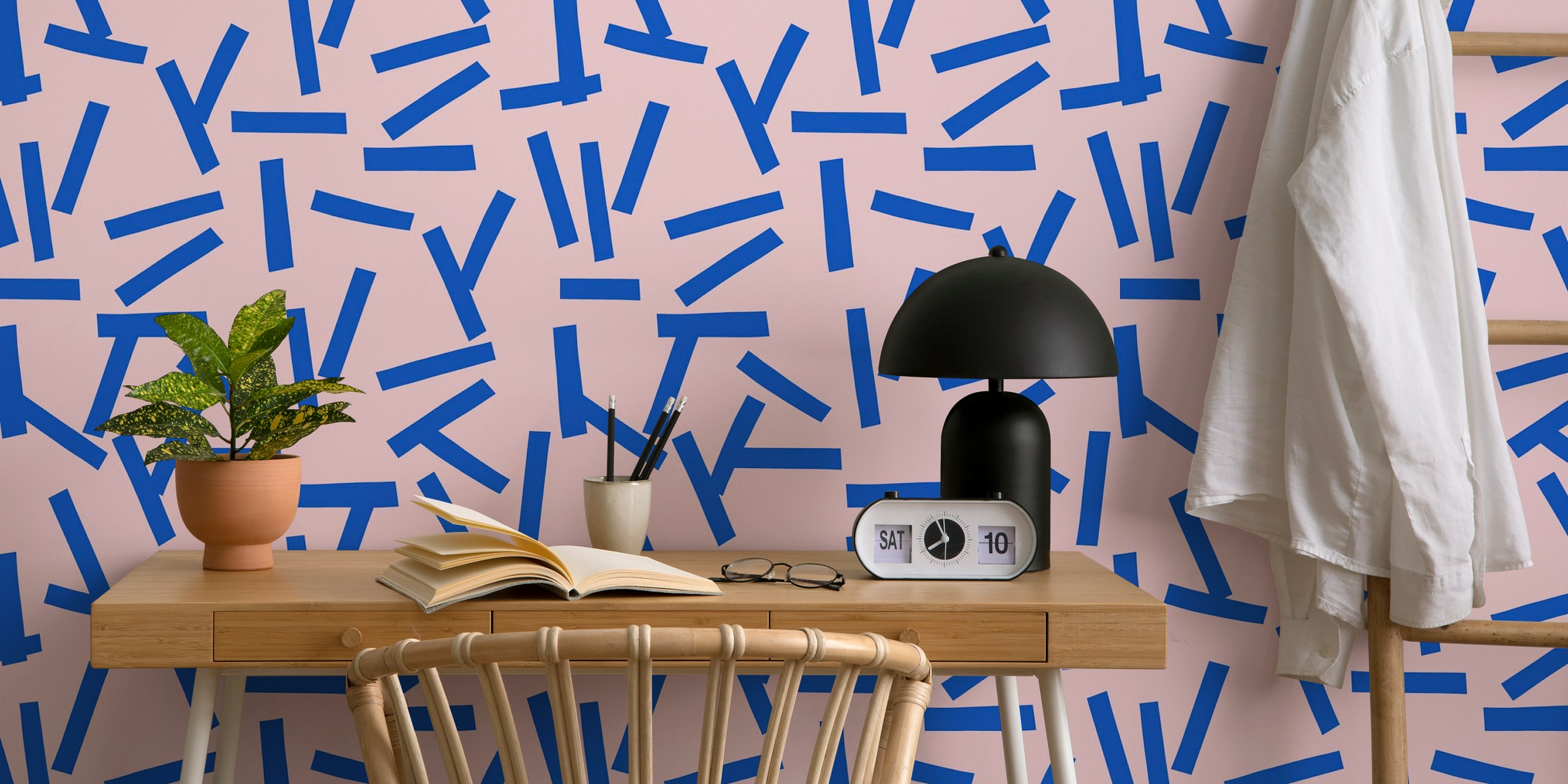 Blue strokes on pink background abstract wallpaper
