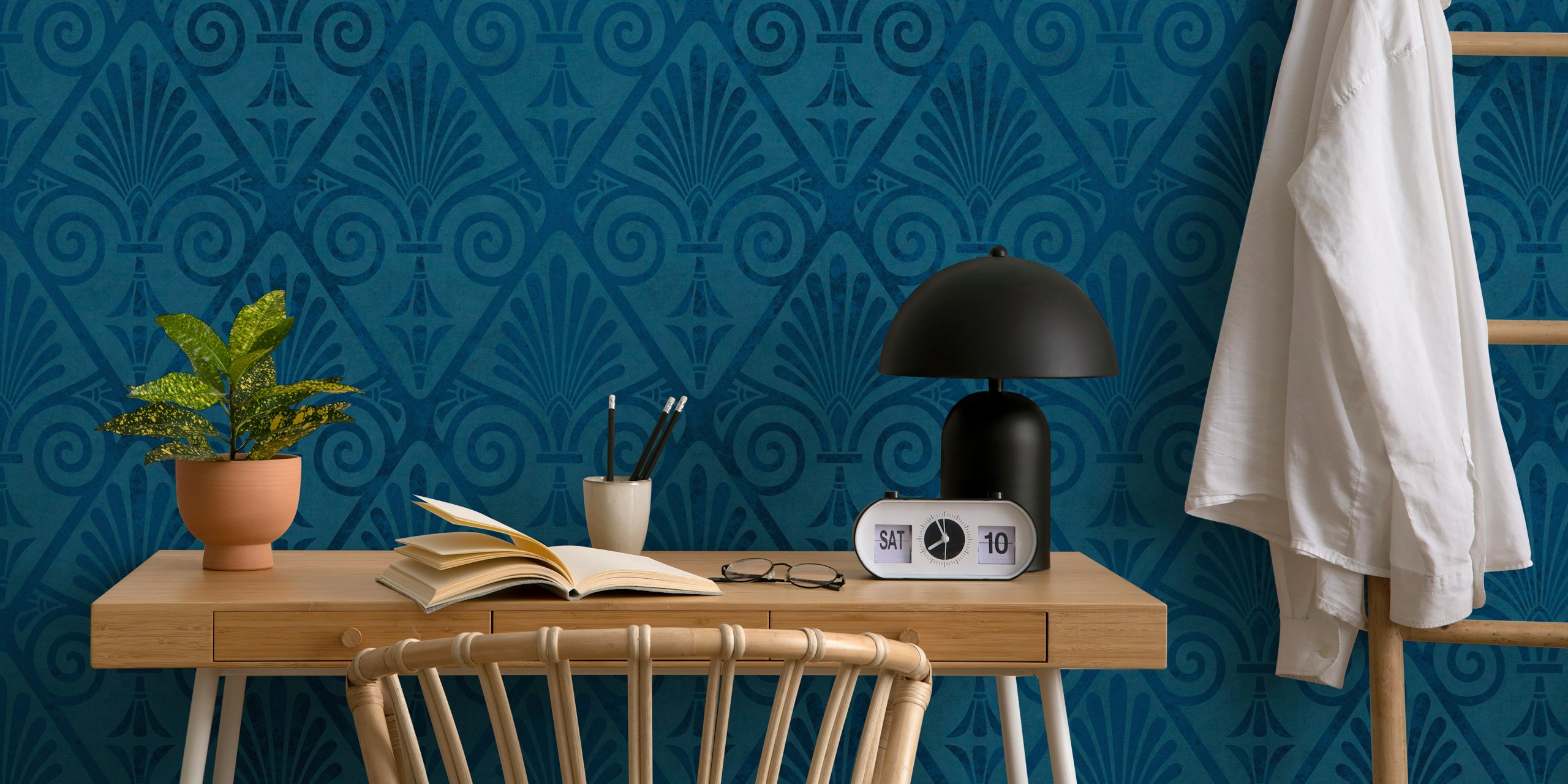 Tapeta o wzorze Art Deco w teal blue