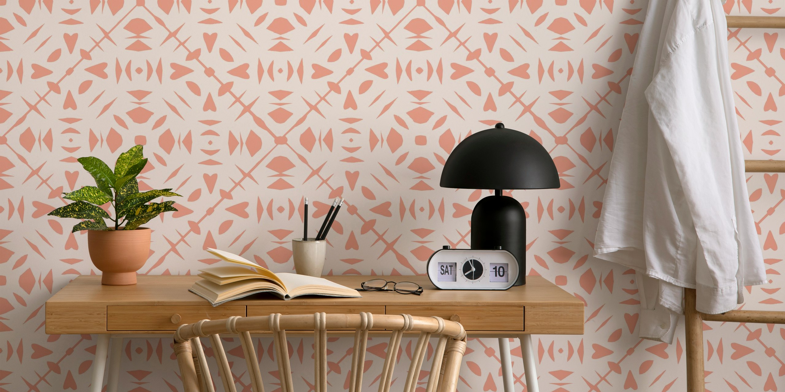 Fotomural vinílico de parede elegante com padrão de rosa coral em estilo papercut