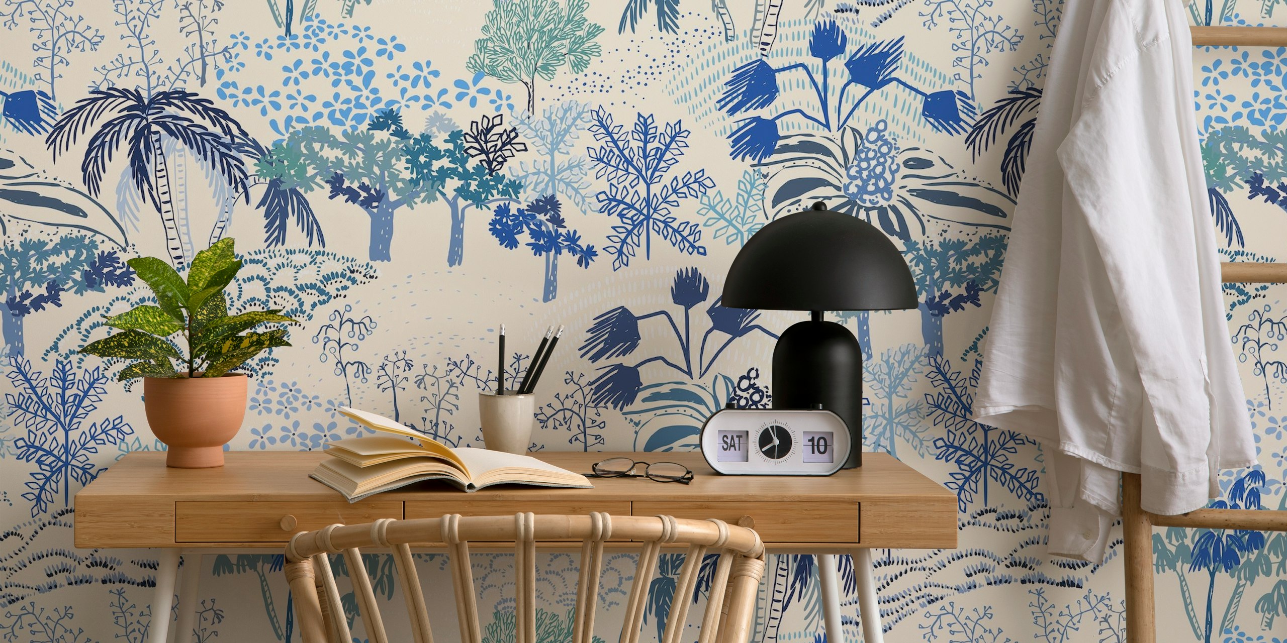 Italian landscape blue tapetti huoneessa