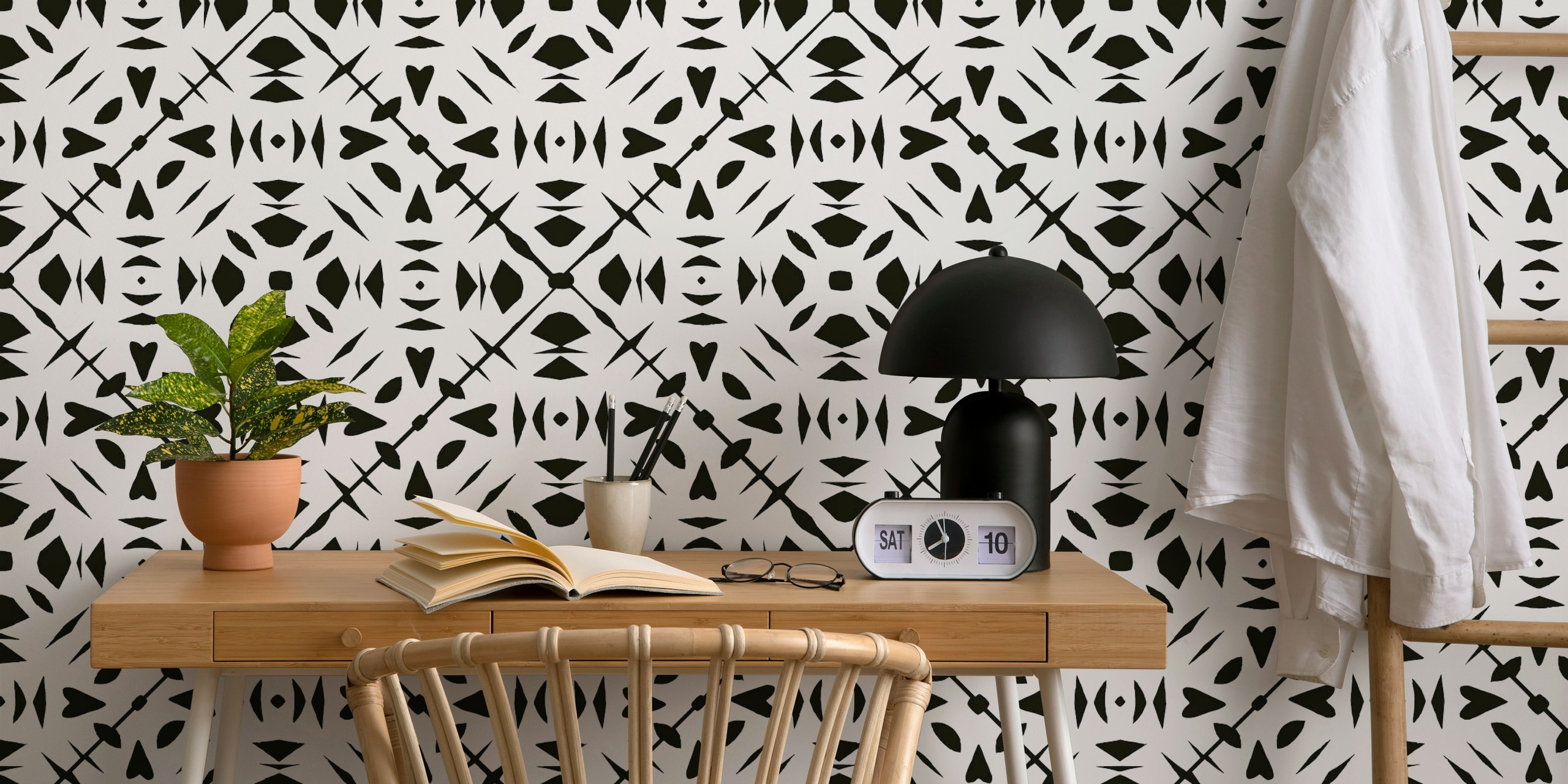 Papercut black and white tapetti huoneessa