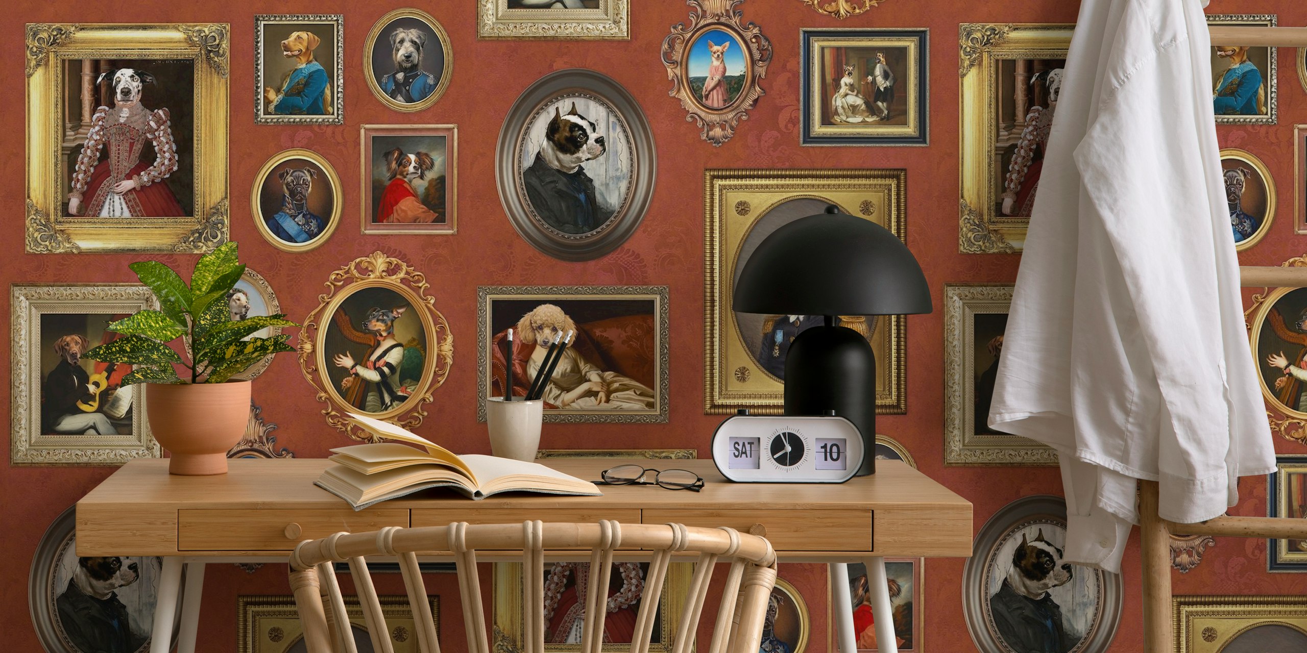 Dog Lovers Portrait Collection in rust orange tyylikkäässä huoneessa