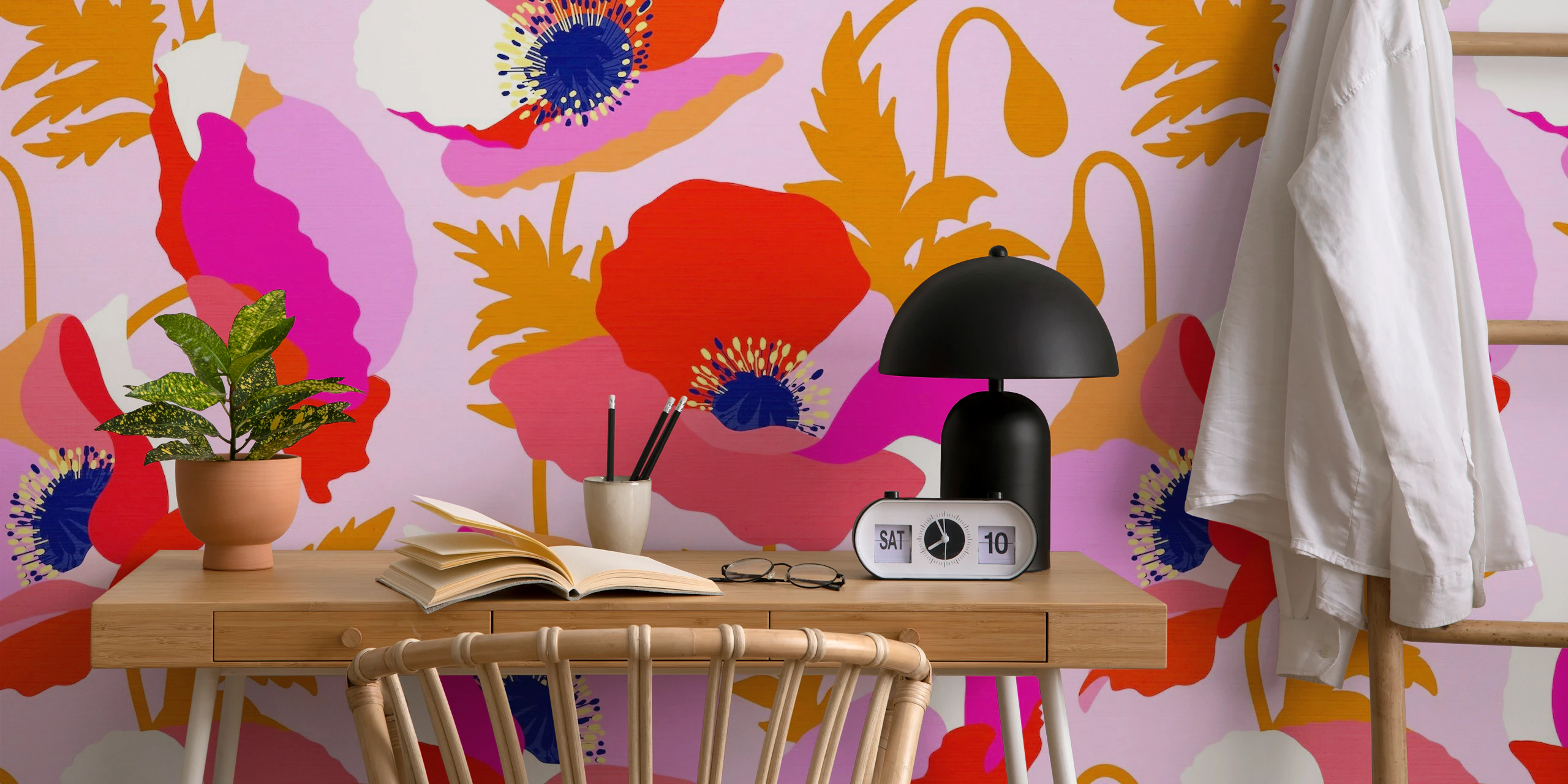 Happy Poppies Pattern in Pink Wallpaper – Buy Online at Happywall