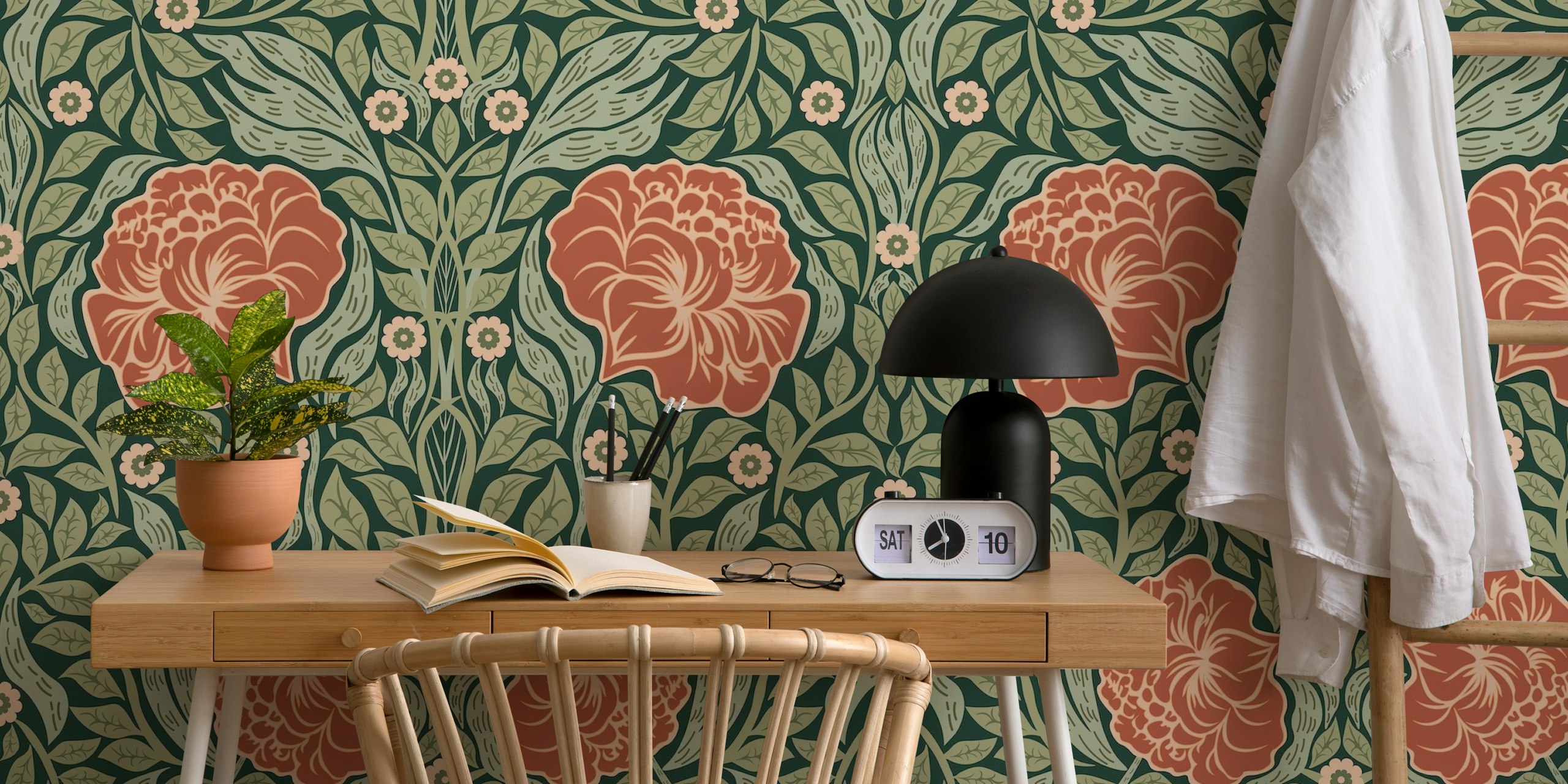 19th Century Victorian Damask Floral tapetti huoneessa
