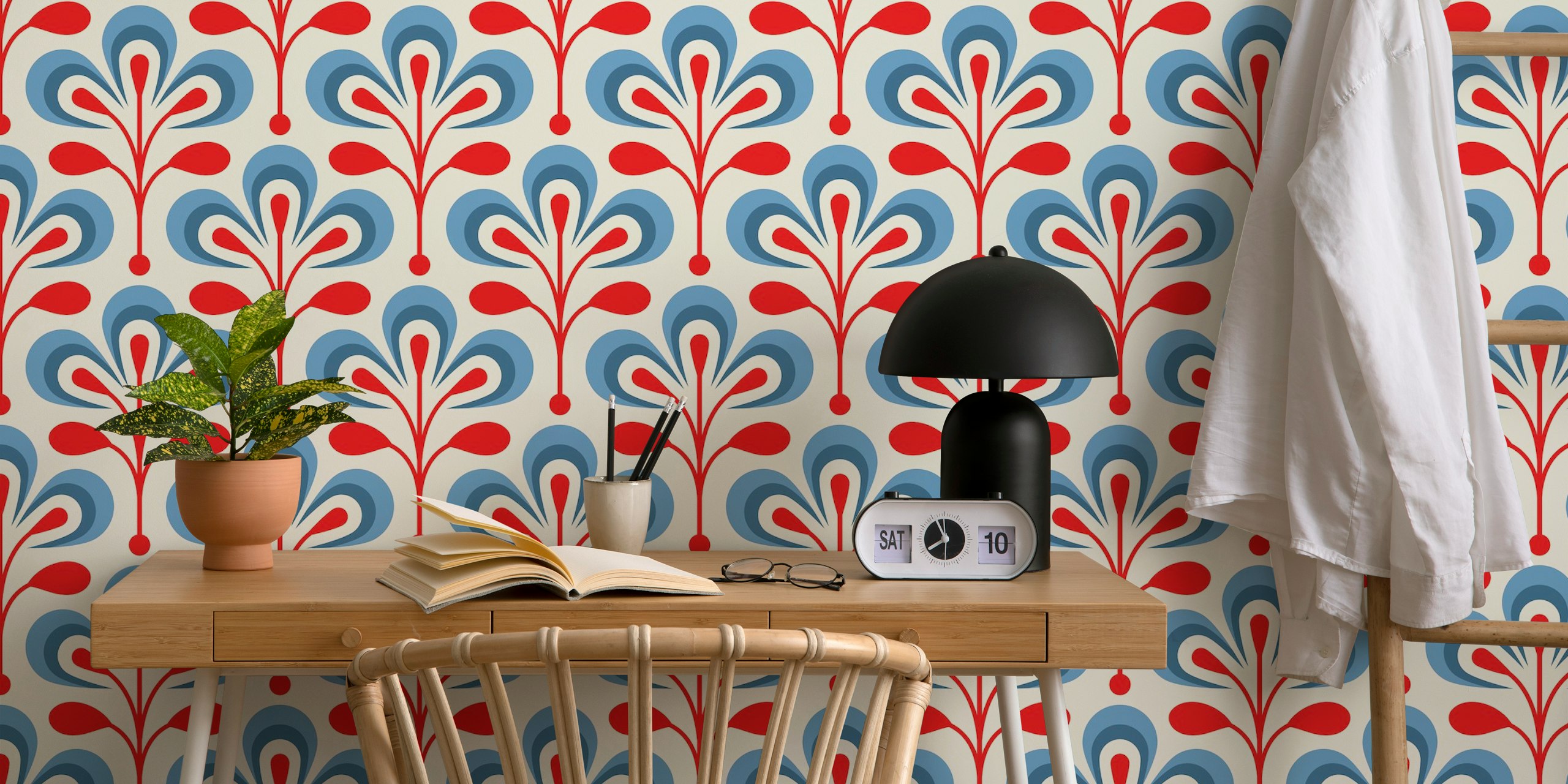 Rød og blå 2686 C - retro floral pattern