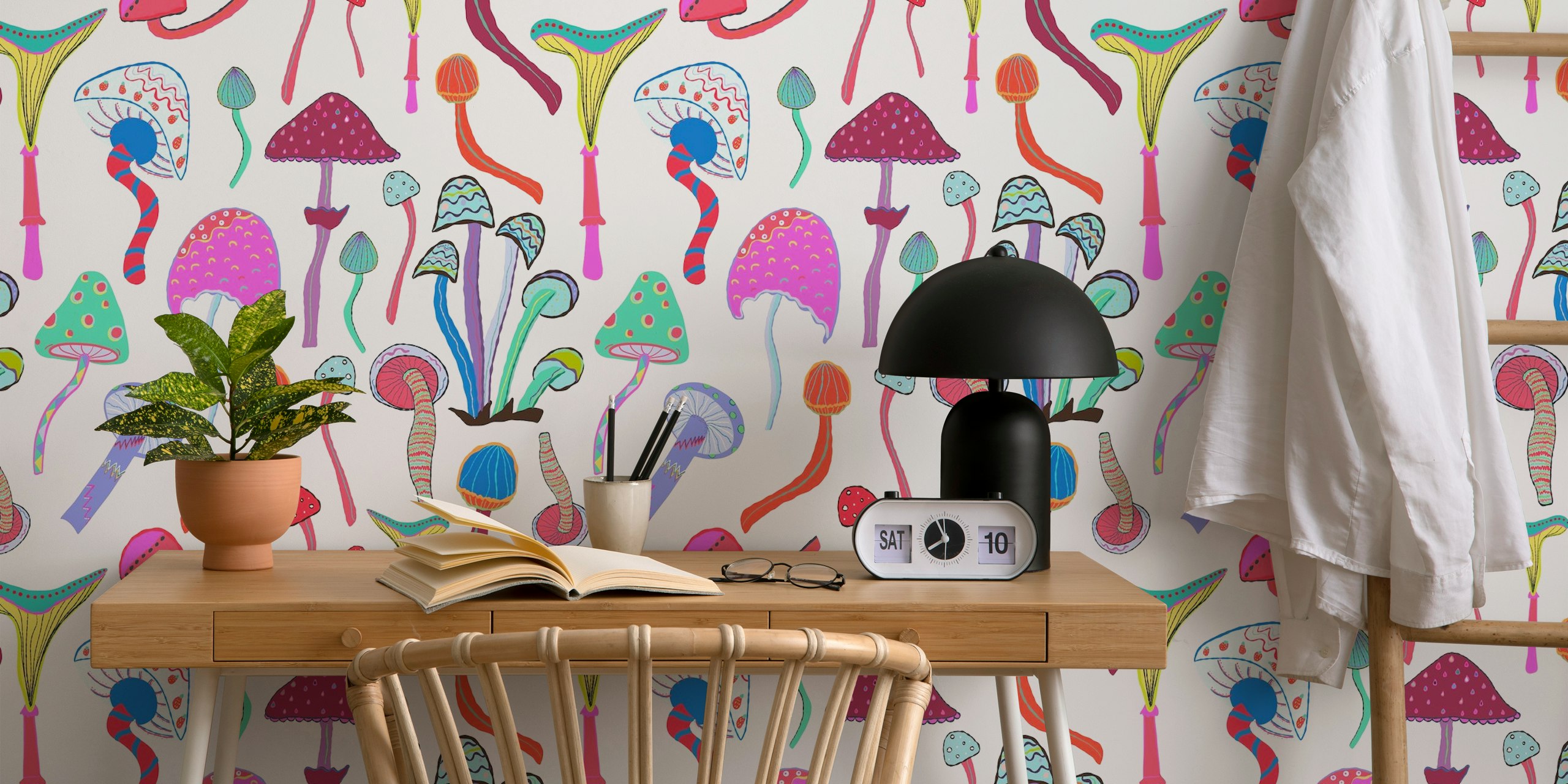 Magic mushrooms wallpaper in a stylish room