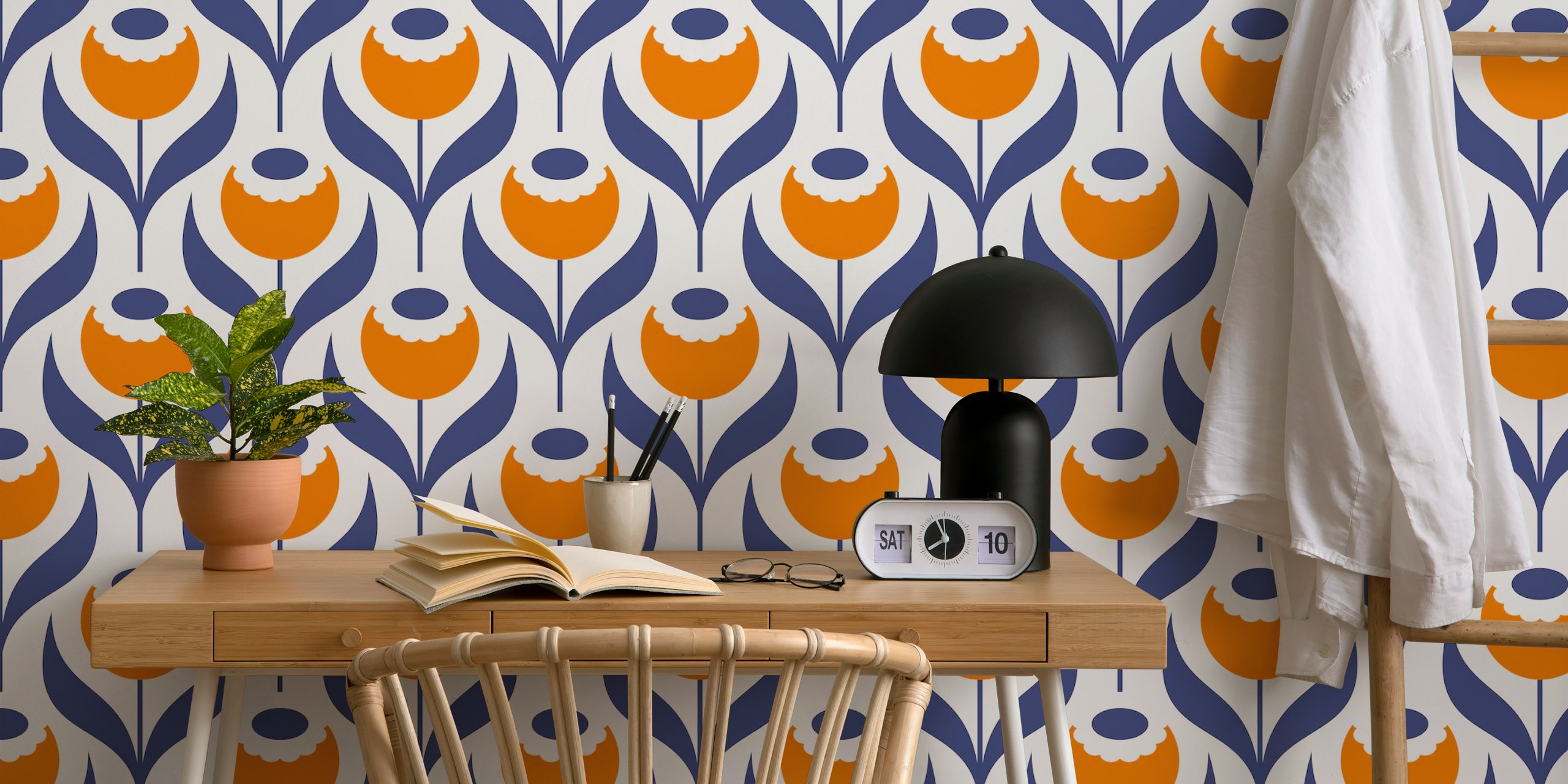 2526 B - poppy flowers pattern ταπετσαρία που εκτίθεται σε ένα δωμάτιο