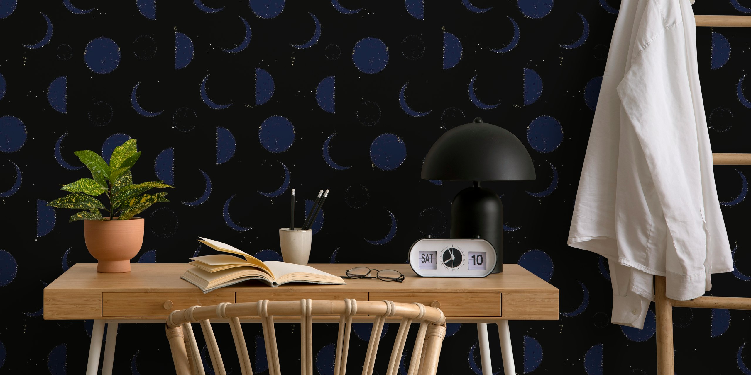Starred night dark pattern wallpaper in a room