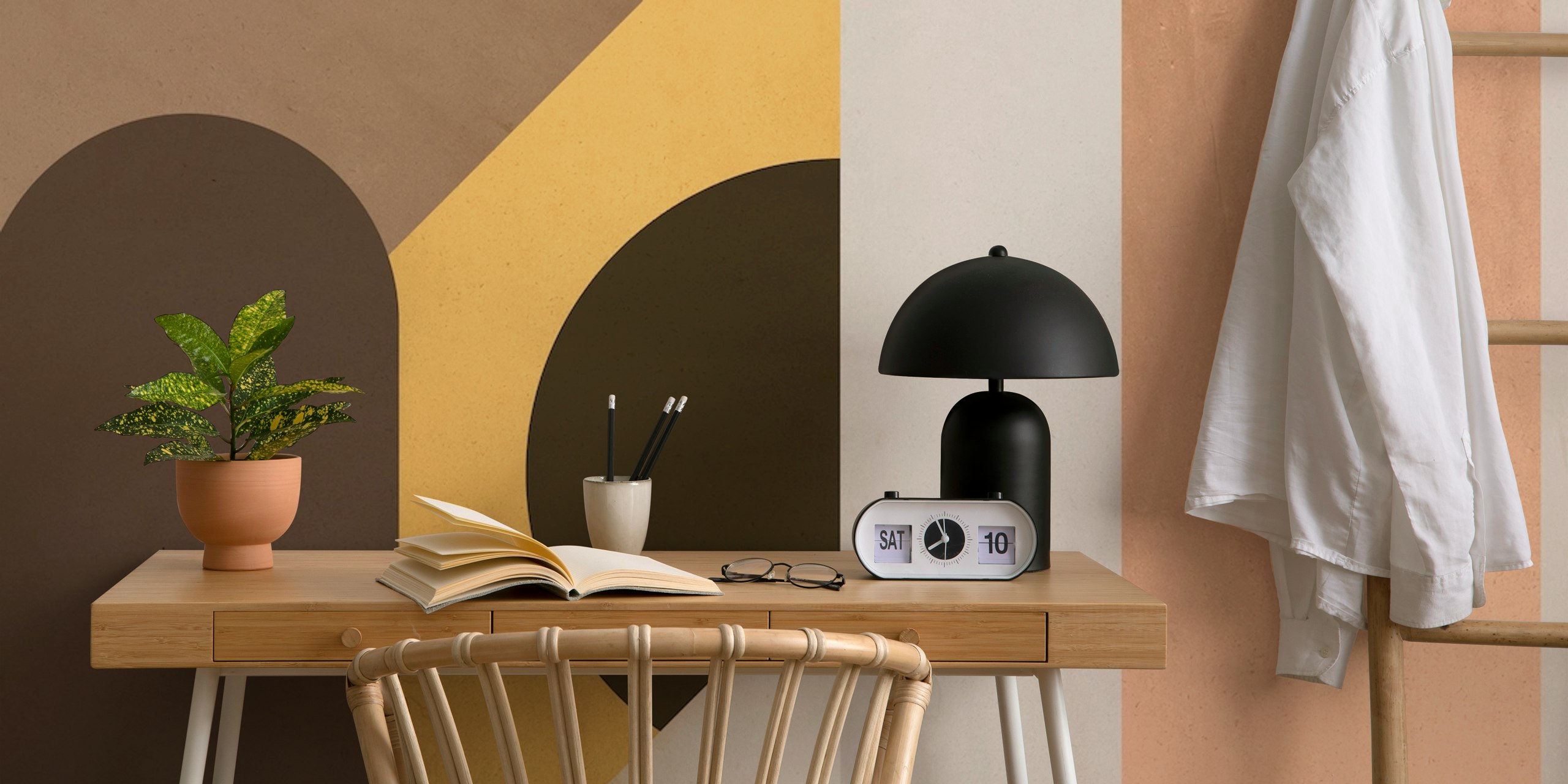 Mid Century inspired wallpaper in a room