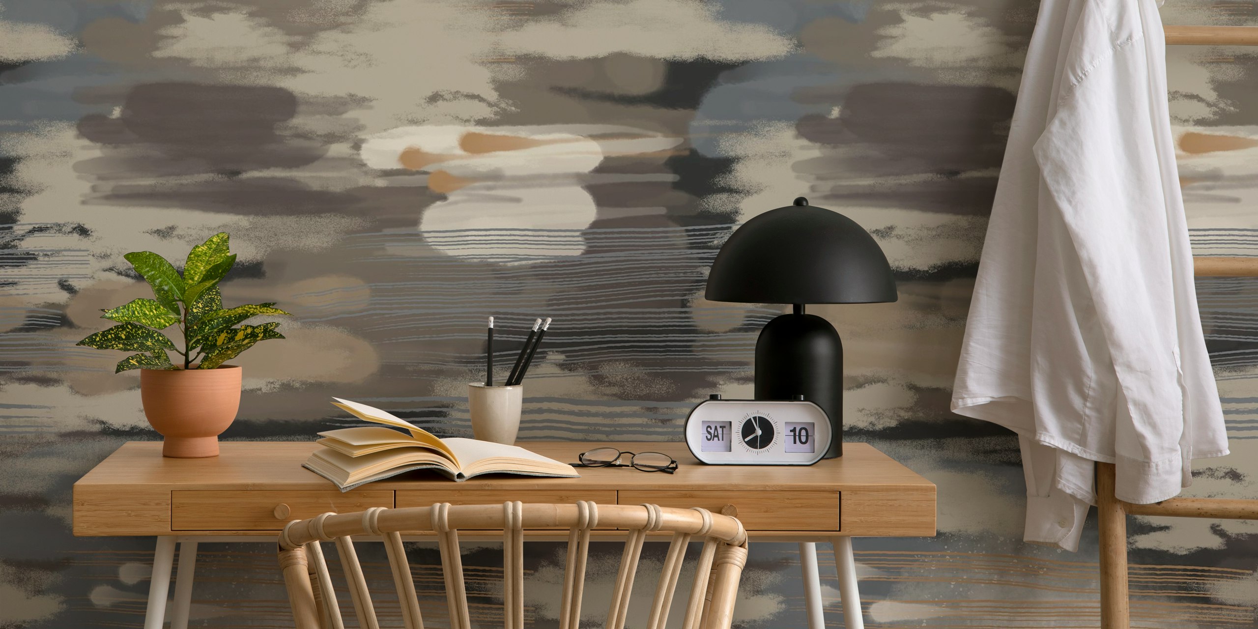 Hypnotic pattern wallpaper displayed in a room