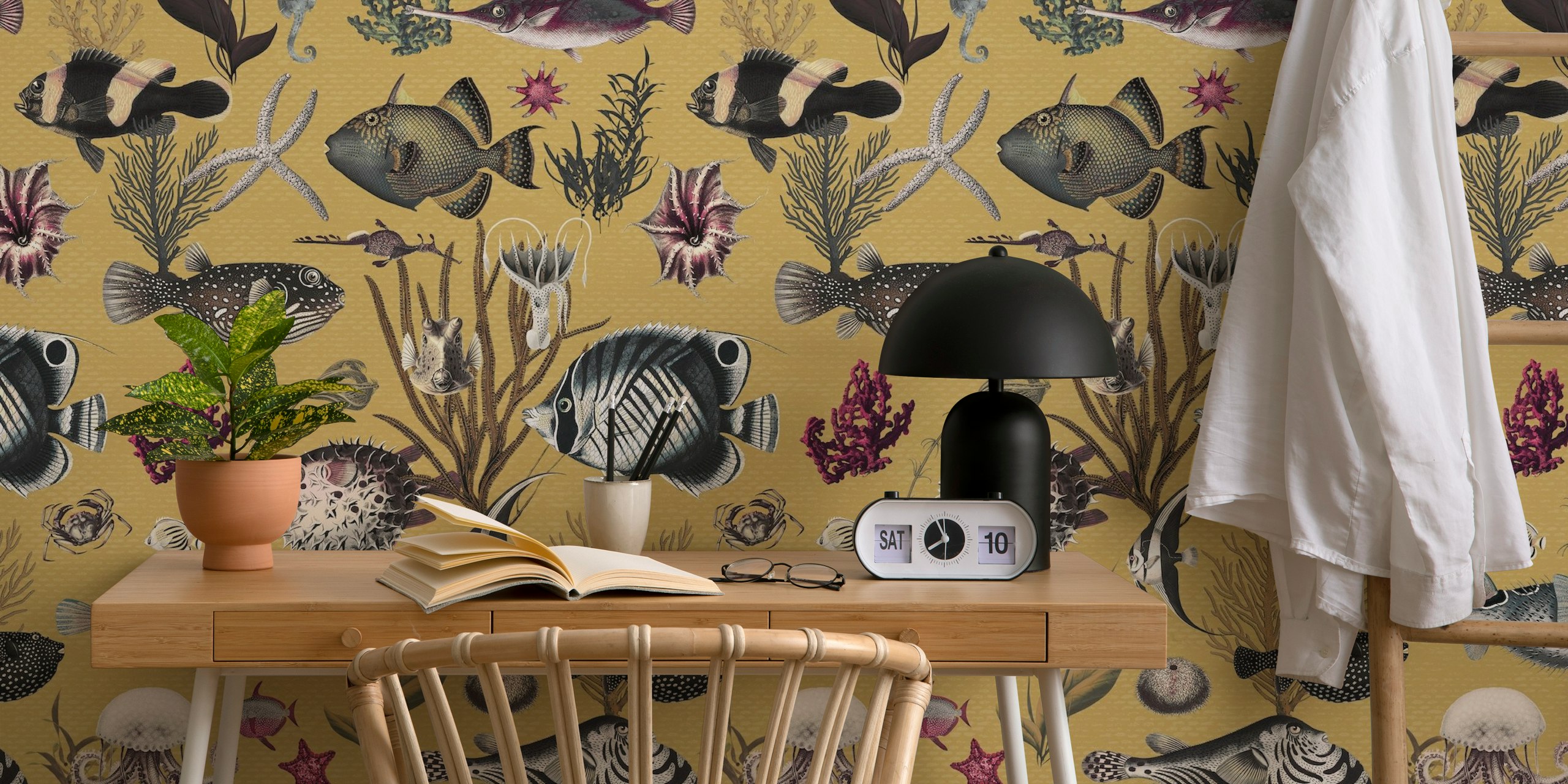 Oceania pattern wallpaper in a room
