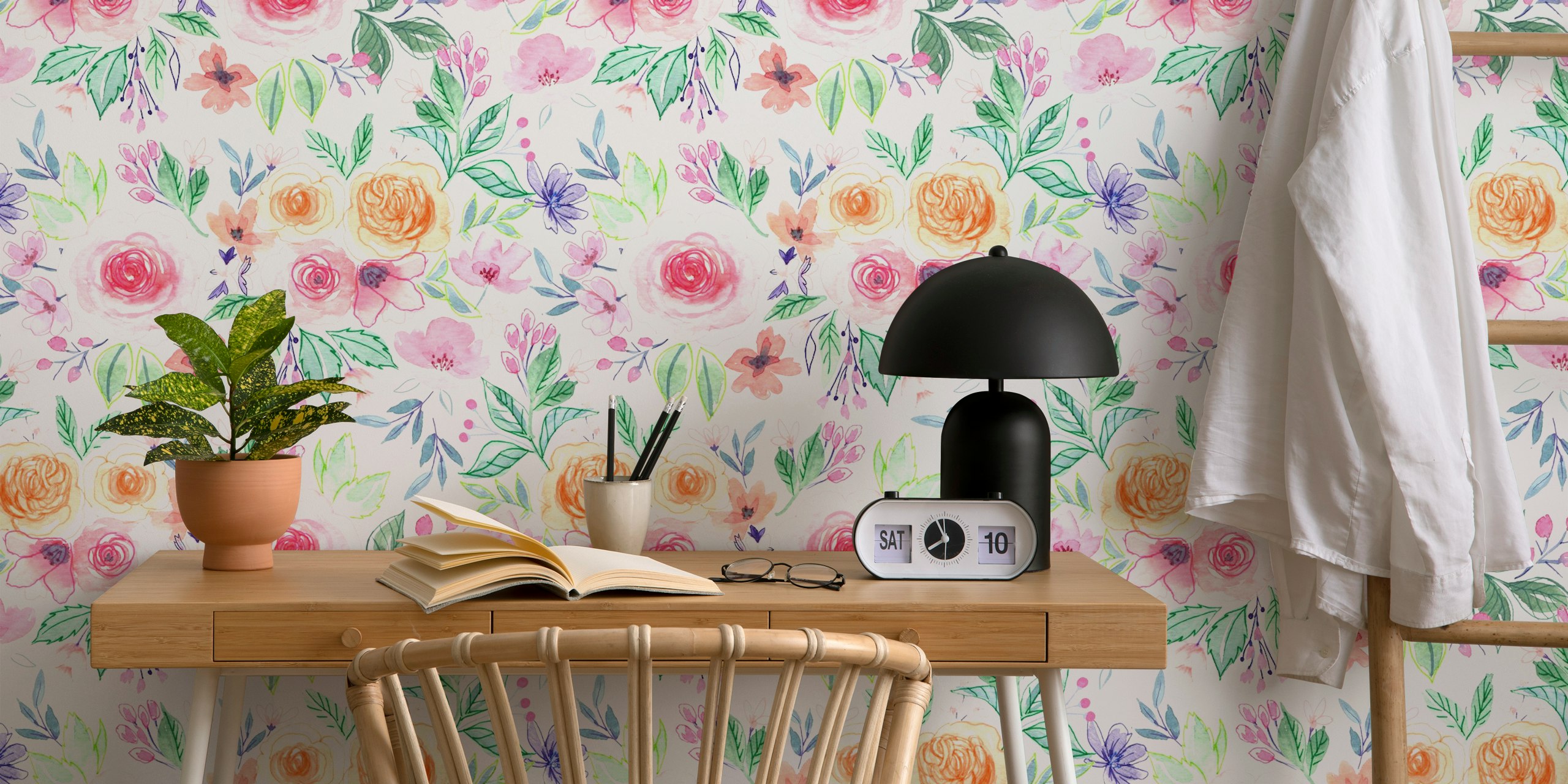 Ταπετσαρία Watercolor flowers σε ένα δωμάτιο