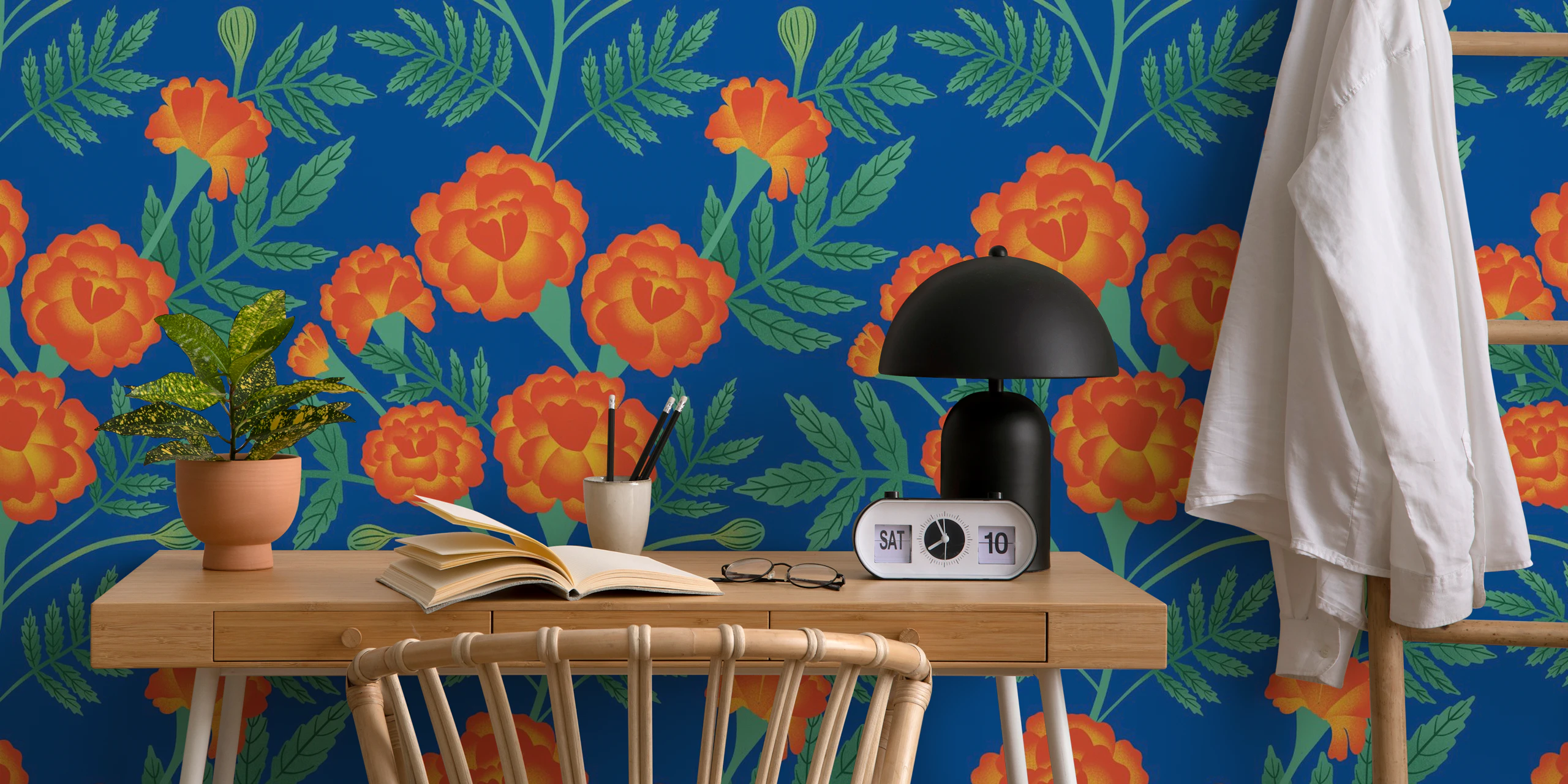 Buy French Marigolds on Blue Wallpaper | Happywall.com