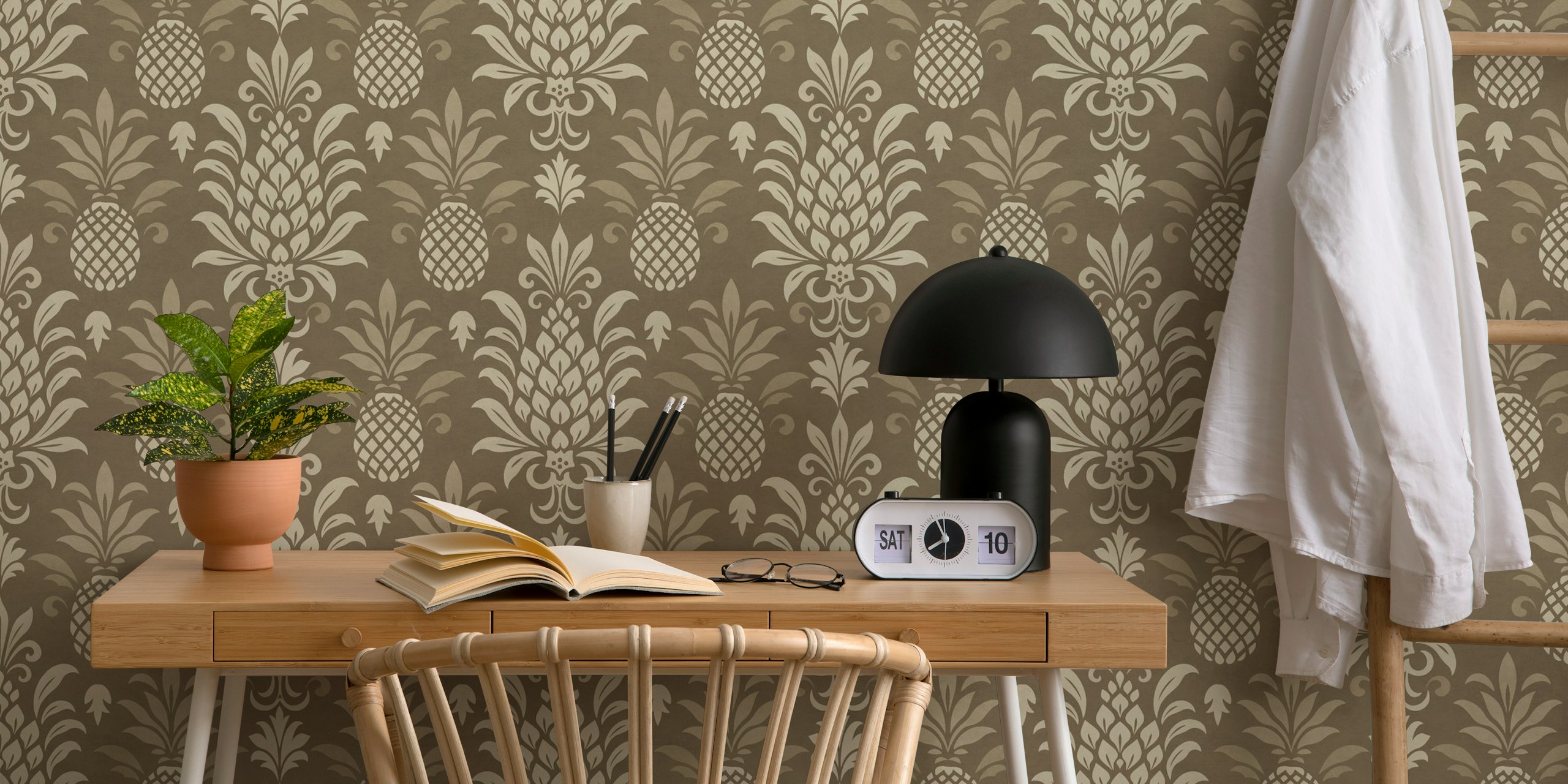 Pineapple patterned wallpaper in a room