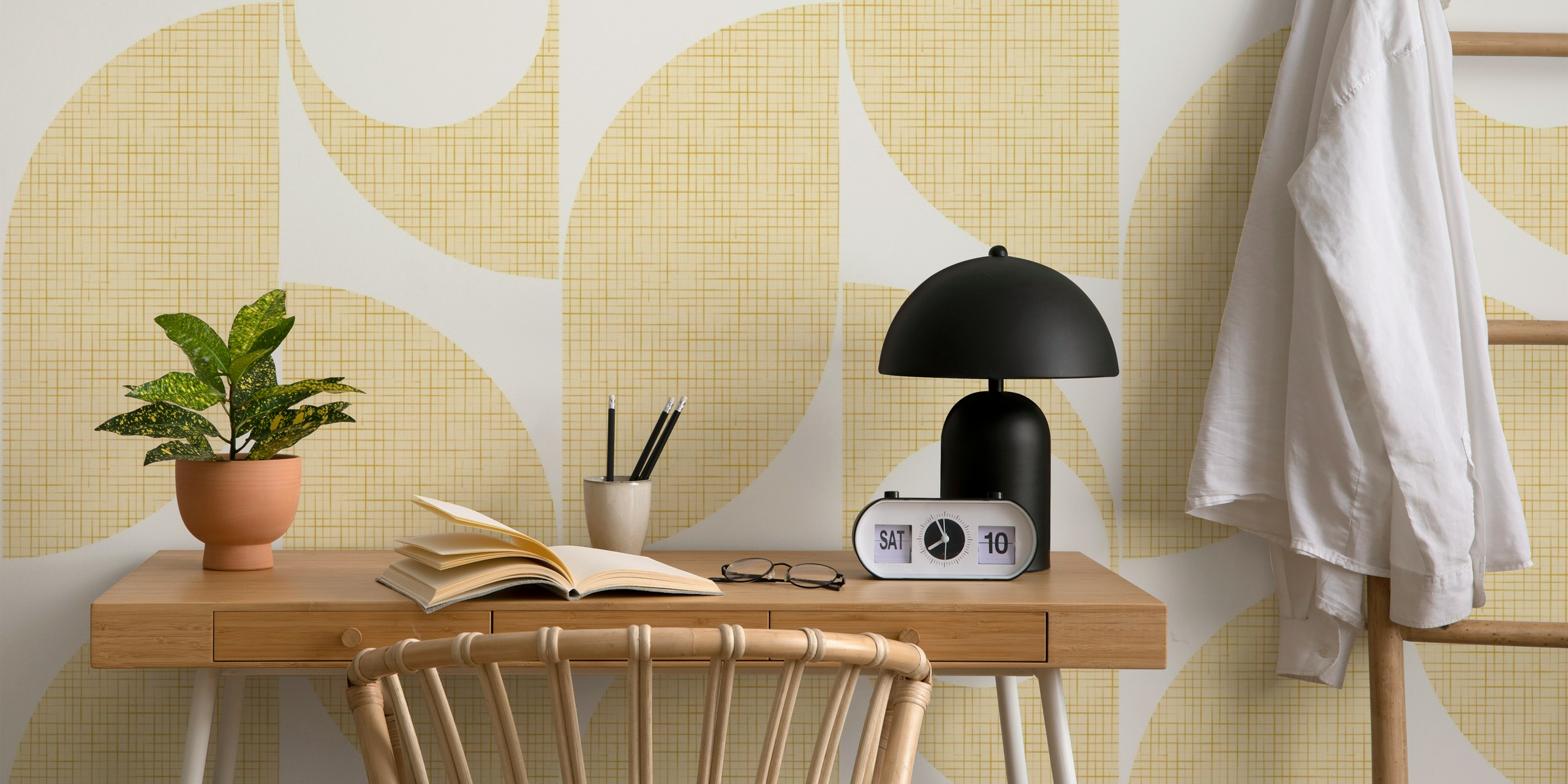 Abstract beige shapes on cream background mid century wallpaper