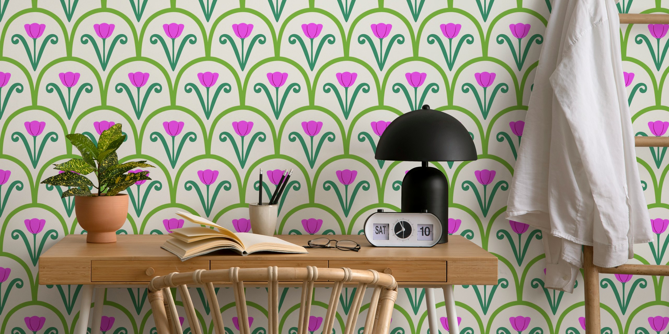 Stylized tulip pattern wall mural for interior design