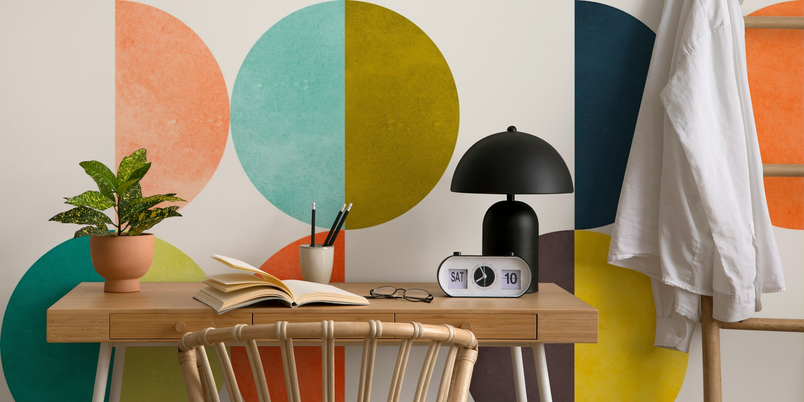 Papier peint abstrait avec des cercles superposés dans des couleurs douces