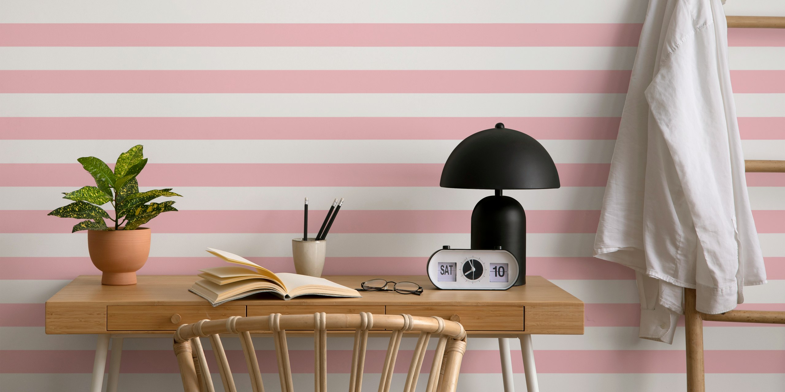 Pink horizontal stripes wallpaper in a room
