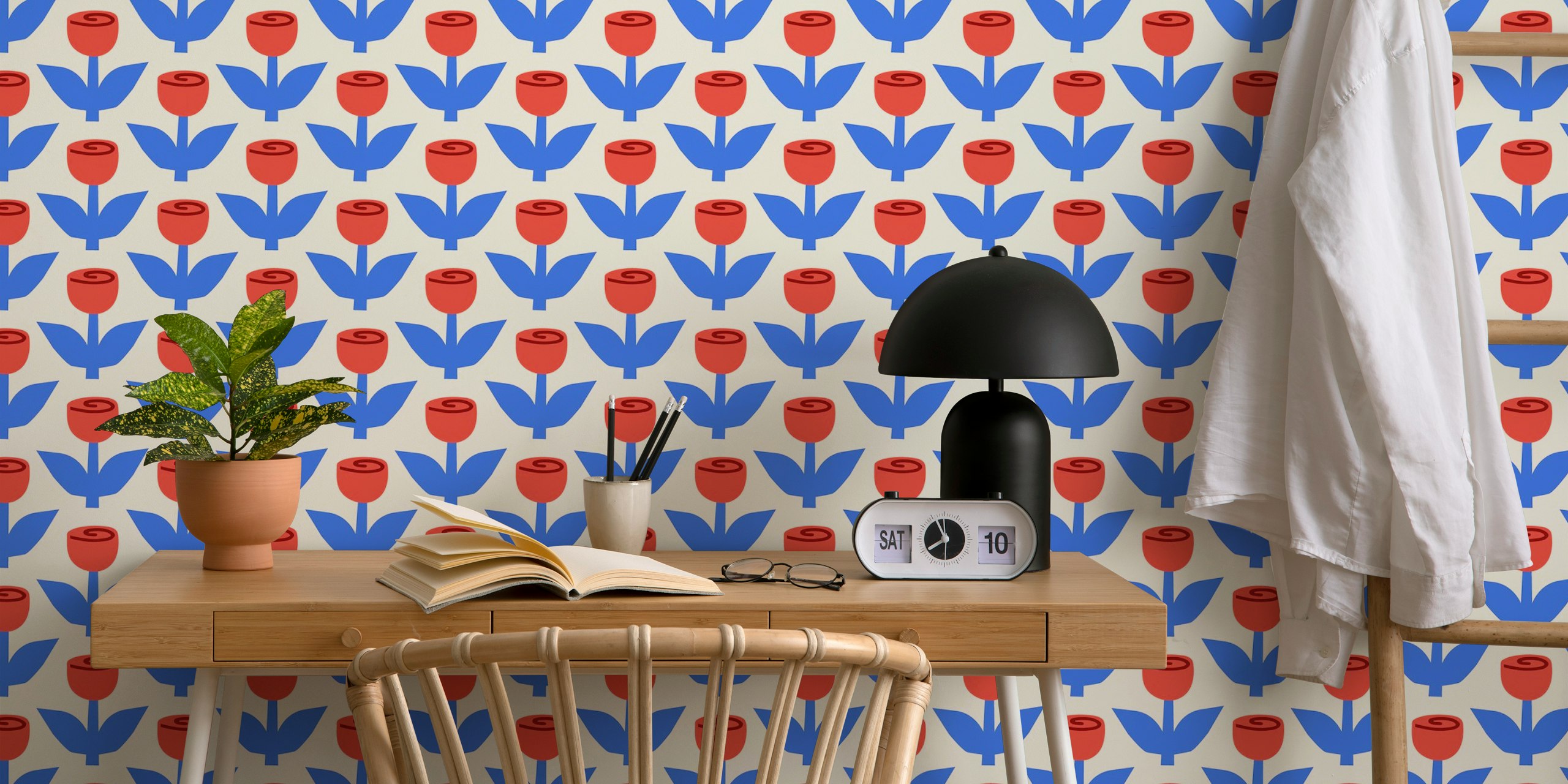Papercut Roses papel pintado en una configuración de habitación