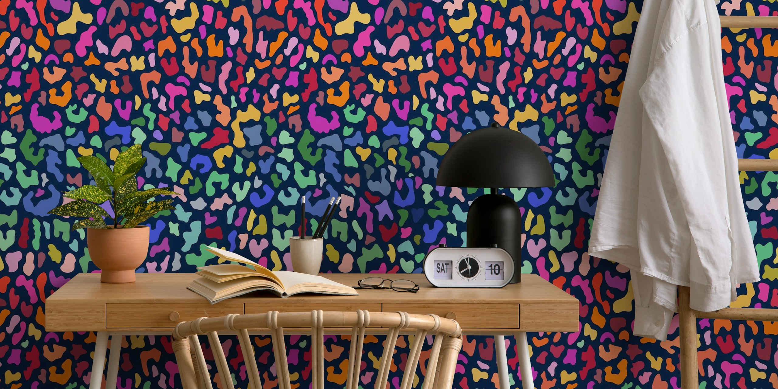 Colorful abstract animal print wall mural with rainbow patterns