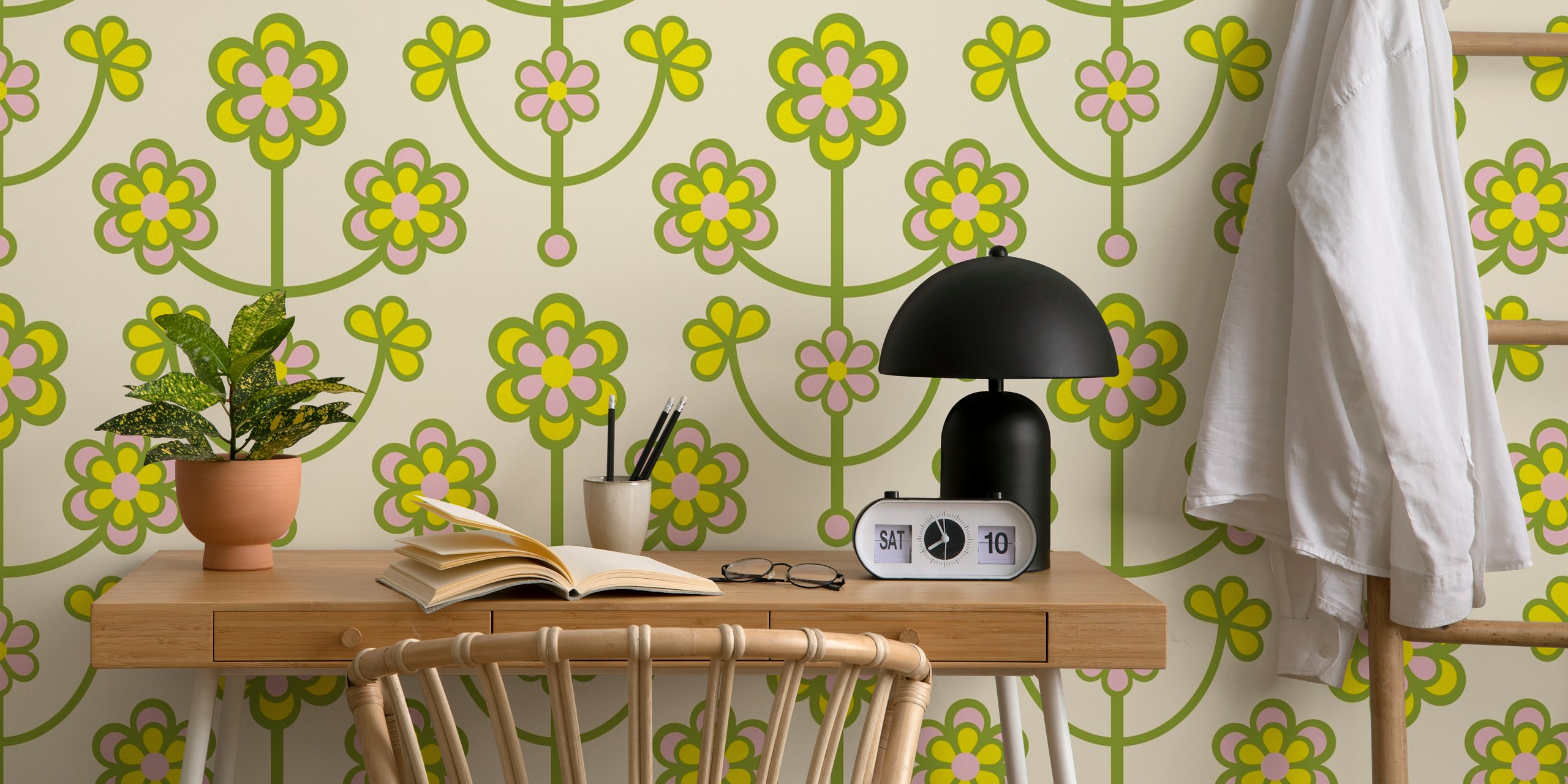 Daisy Chain Retro Scandi Floral Ταπετσαρία Σε Ένα Δωμάτιο