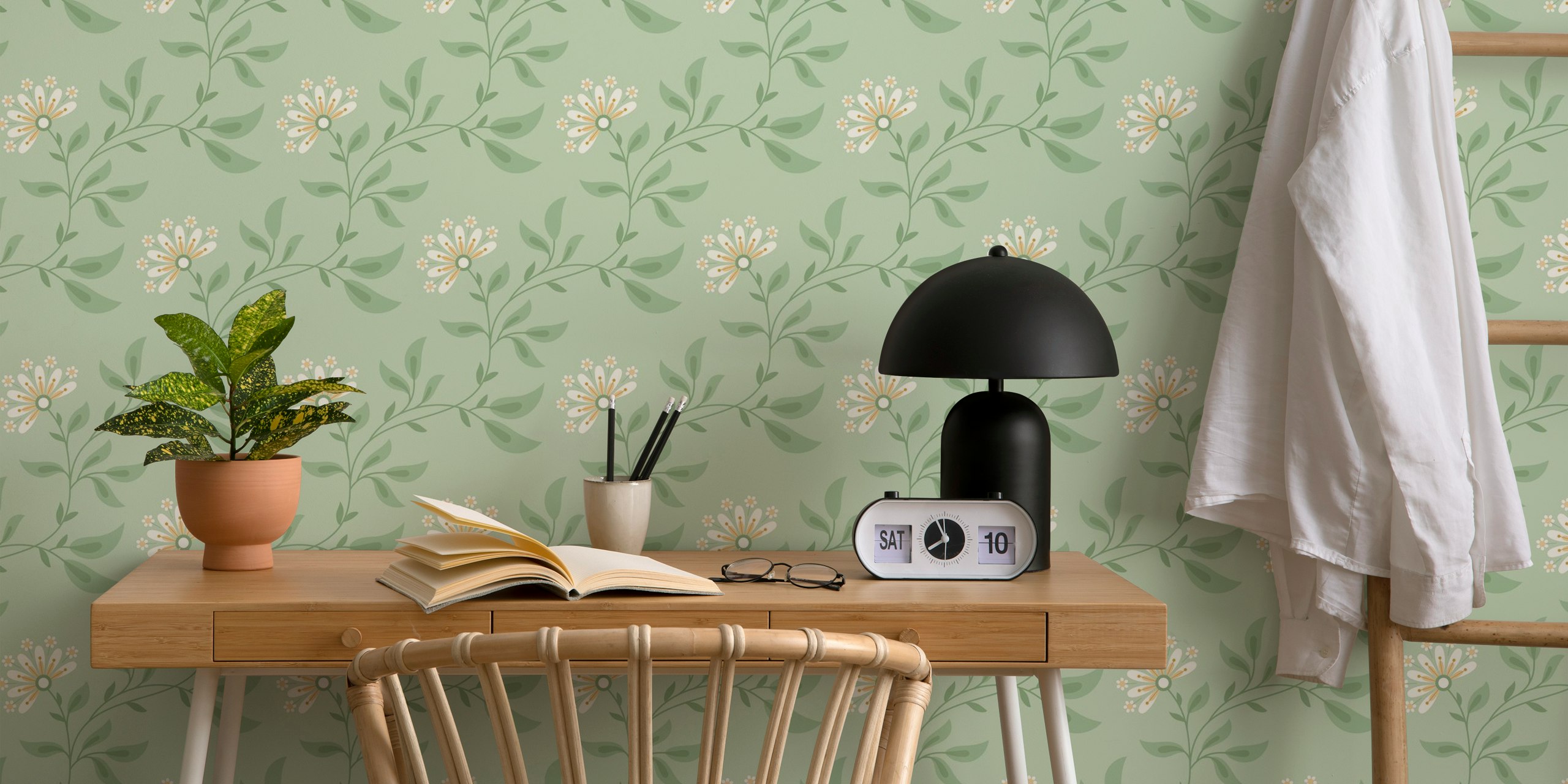 Trailing Floral tapetti sävyssä sage green