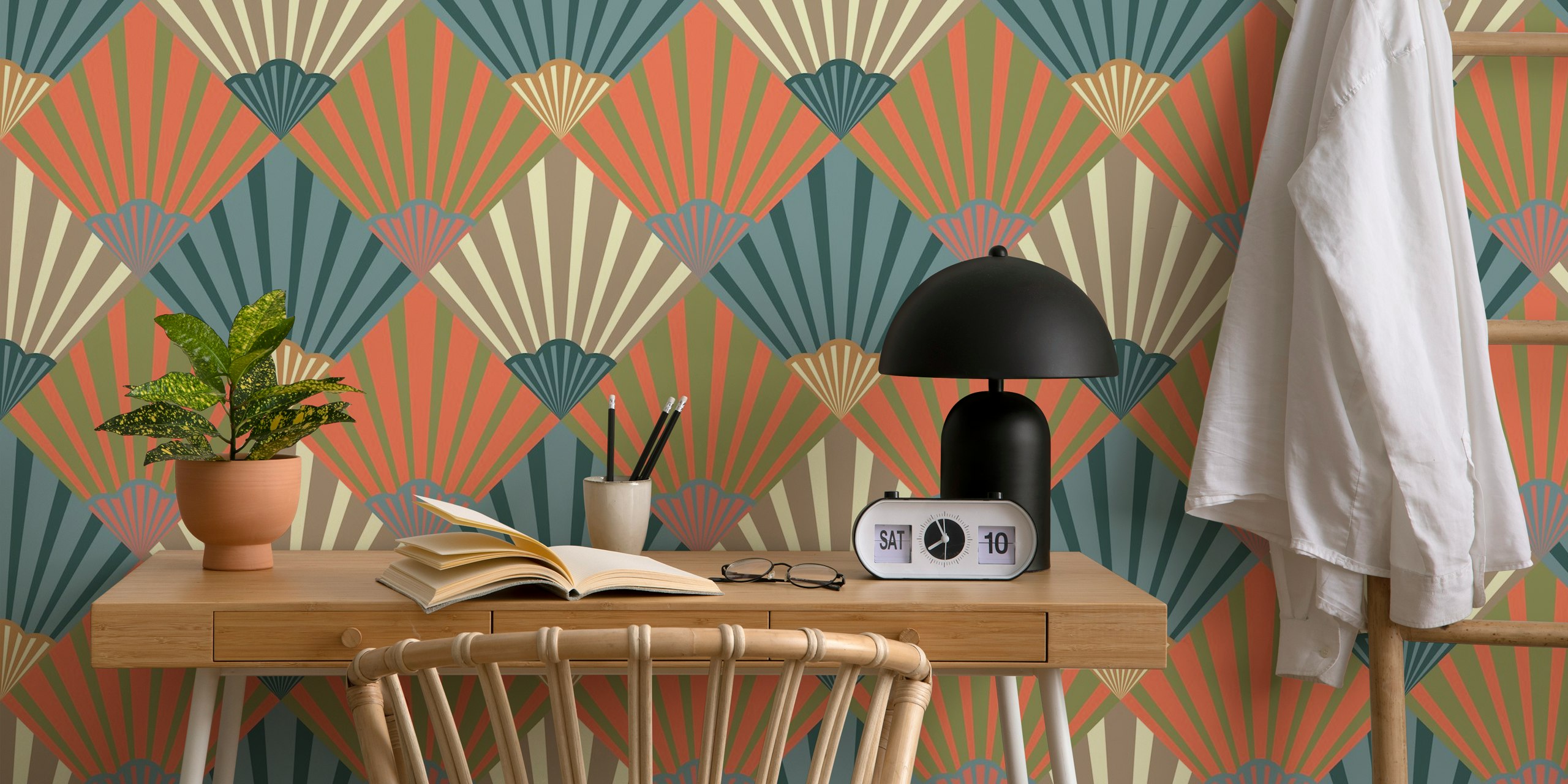 Sunrise Carta Da Parati Art Déco Diamond Burst Con Motivi Geometrici Nei Colori Dell'alba