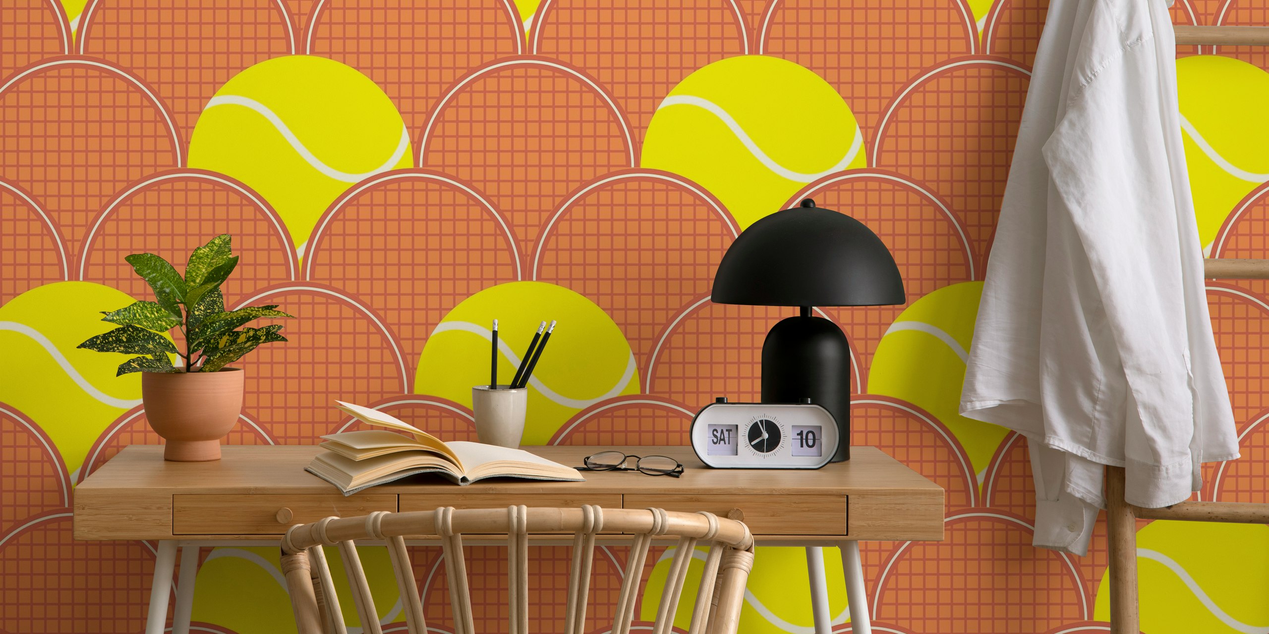 Tennis rackets and balls wallpaper design