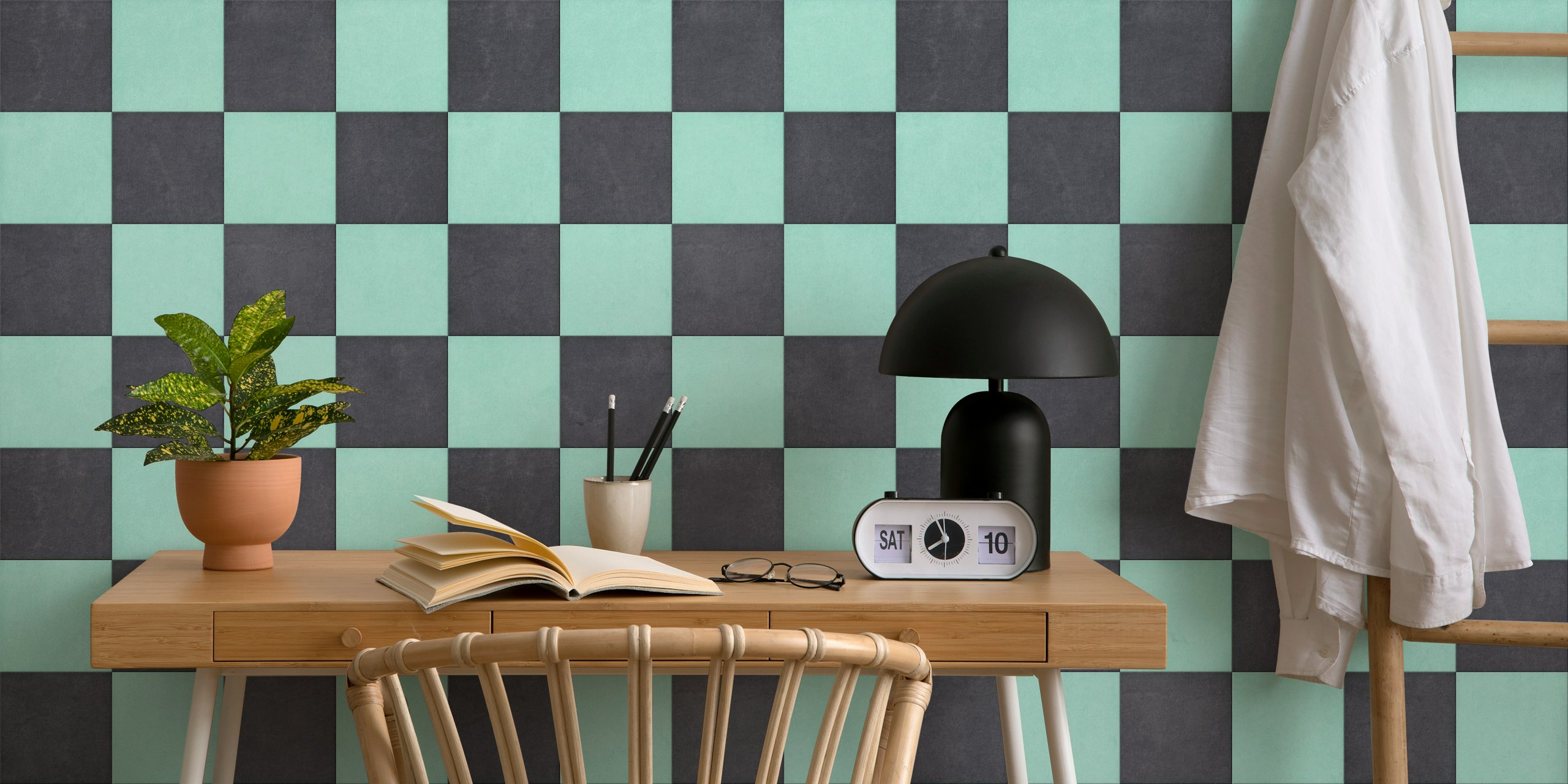 Tiles 002 G - Checkerboard Papel Tapiz En Un Entorno Moderno