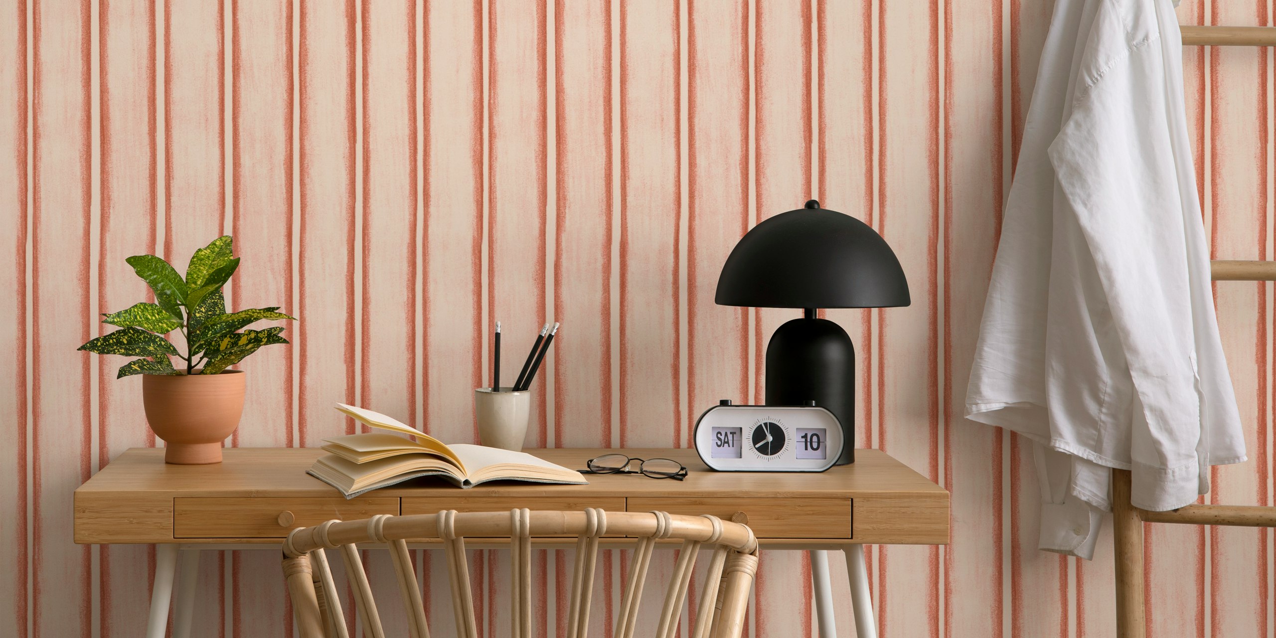 Dusty Tangerine Chalky Stripes wall mural with vertical patterns