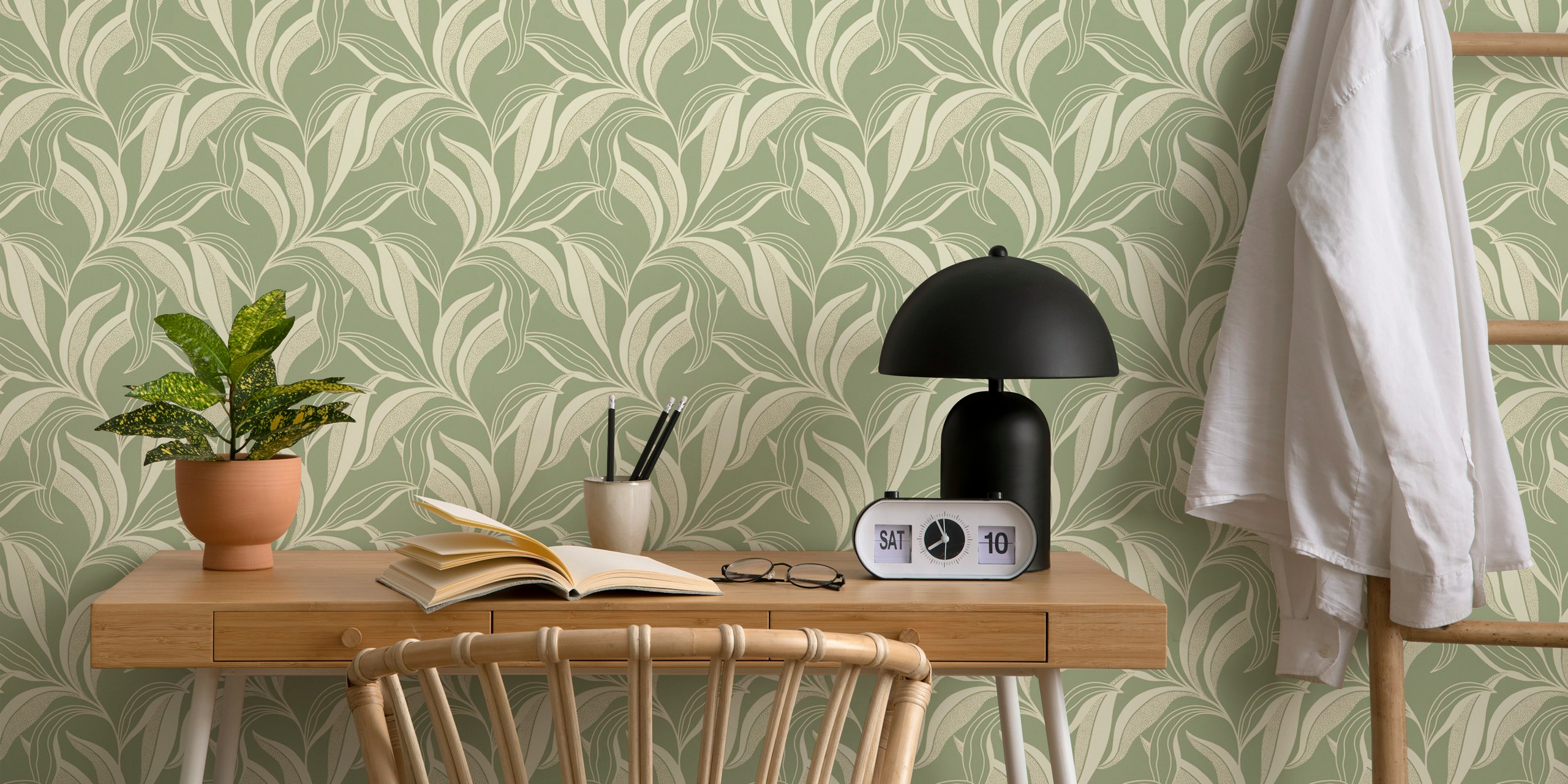 Sage Foliage Tapet I Ett Elegant Rum